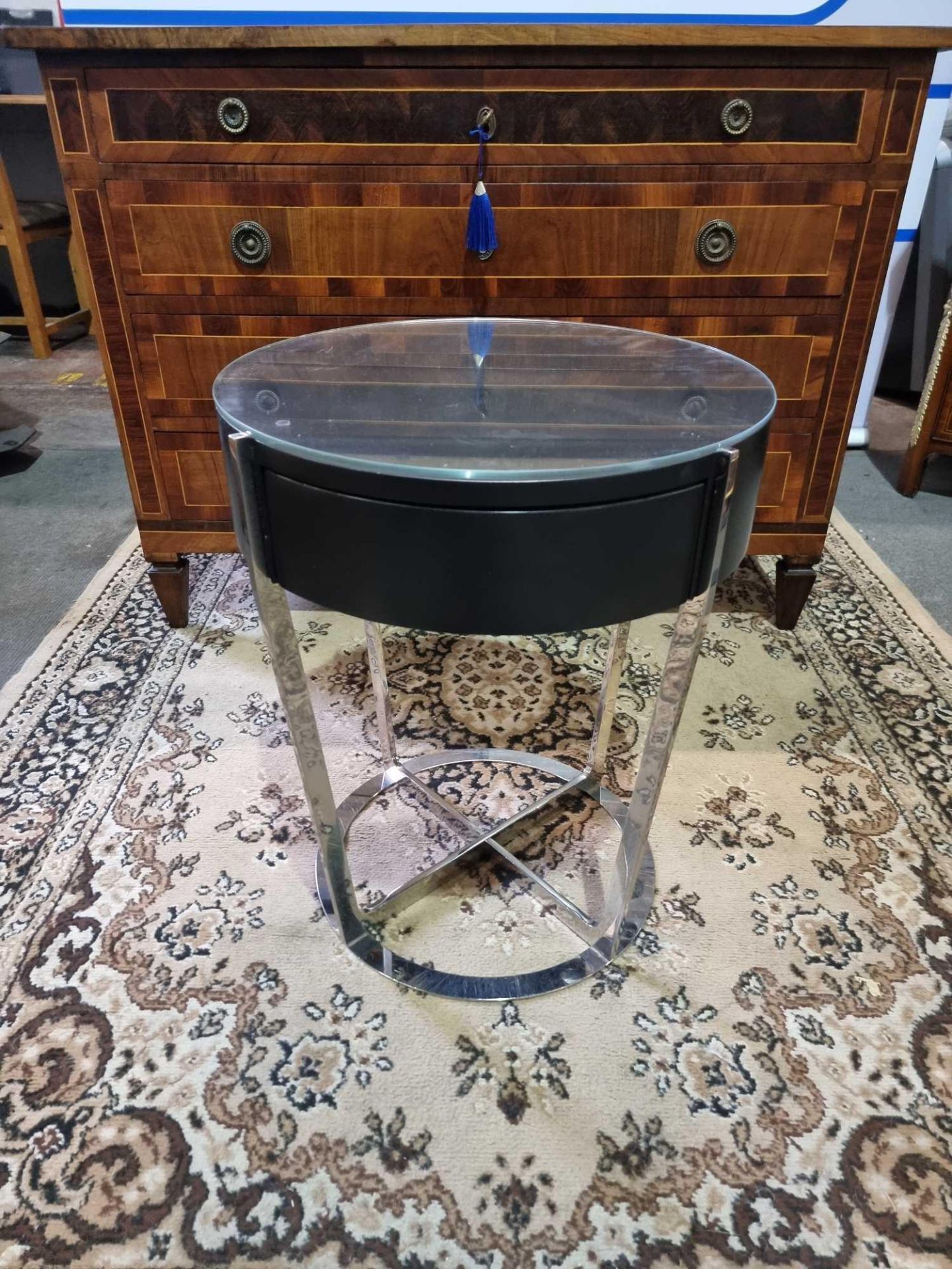 A Pair of Contemporary Black Ash Night Stand Or Side Tables With A Single Central Drawer On A Shaped