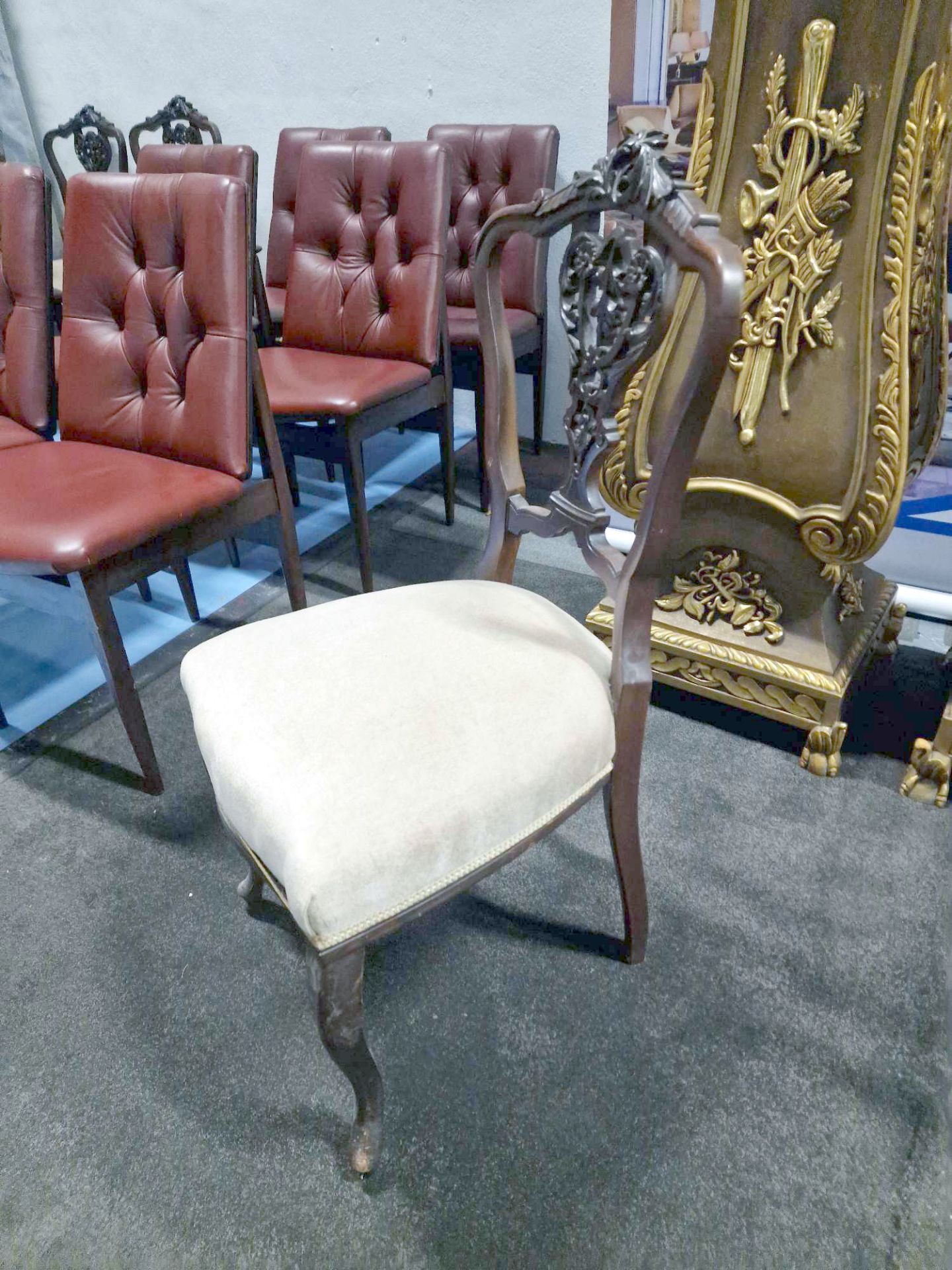 An Elegant Set of 4 Victorian Dining Chairs Elaborately Carved Top Rail And Shield Backs The Seats - Image 11 of 17