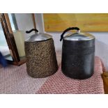 2 x Decorative Stone Pots With Metal Lid With Cotton Rope Wick Potentially A Room Incense Pots