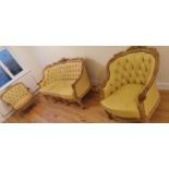 A Pair of Baroque Style Chesterfield Armchairs Superbly Carved Sofa Frame And Upholstered In