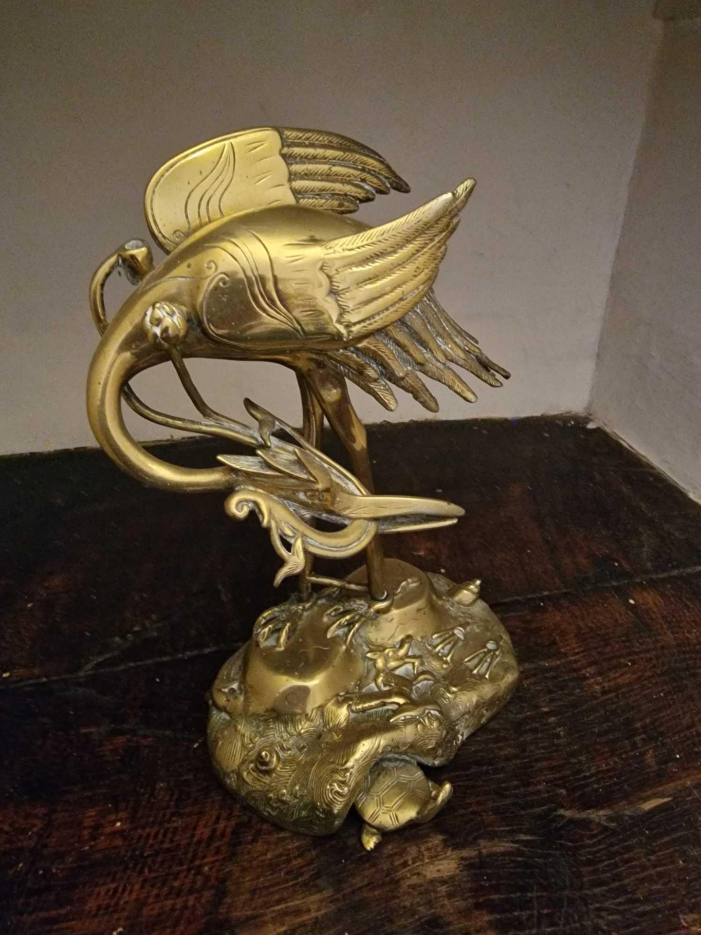 Brass Crane And Turtle Decorative Objet In Japanese Folklore This Combination Symbolises Enduring