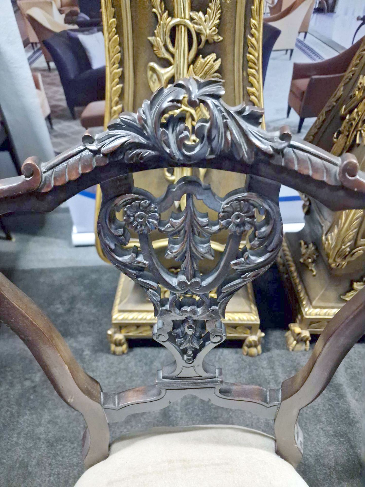 An Elegant Set of 4 Victorian Dining Chairs Elaborately Carved Top Rail And Shield Backs The Seats - Image 15 of 17