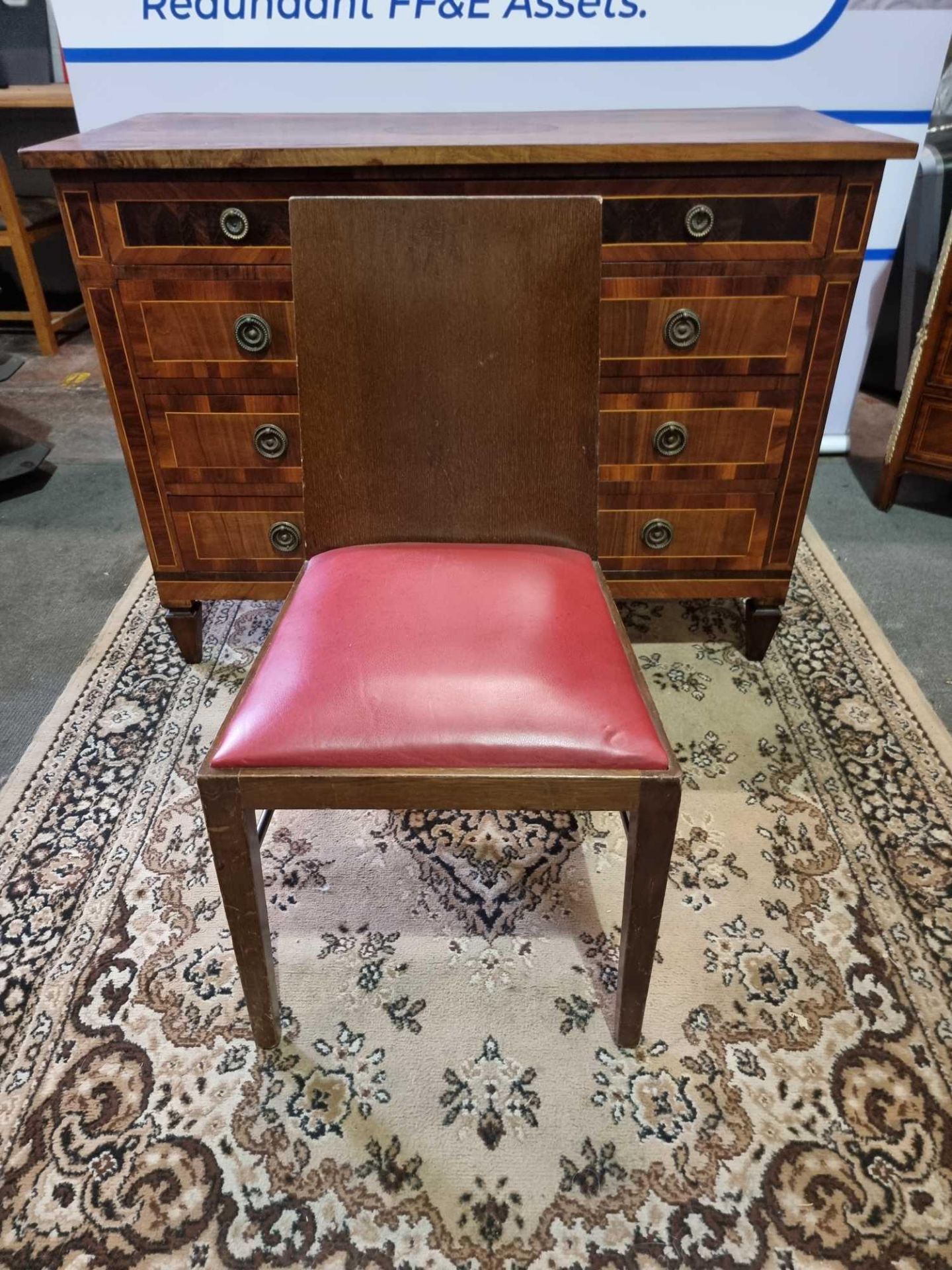 A Set Of 6 x Restaurant Leather Dining Chair Upholstered Red Leather Seat Pad on Solid Timber Frame