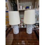 A Pair Of Quatrefoil Cylinder Table Lamp Unique Cylindrical Cement -Base With Shade 42cm