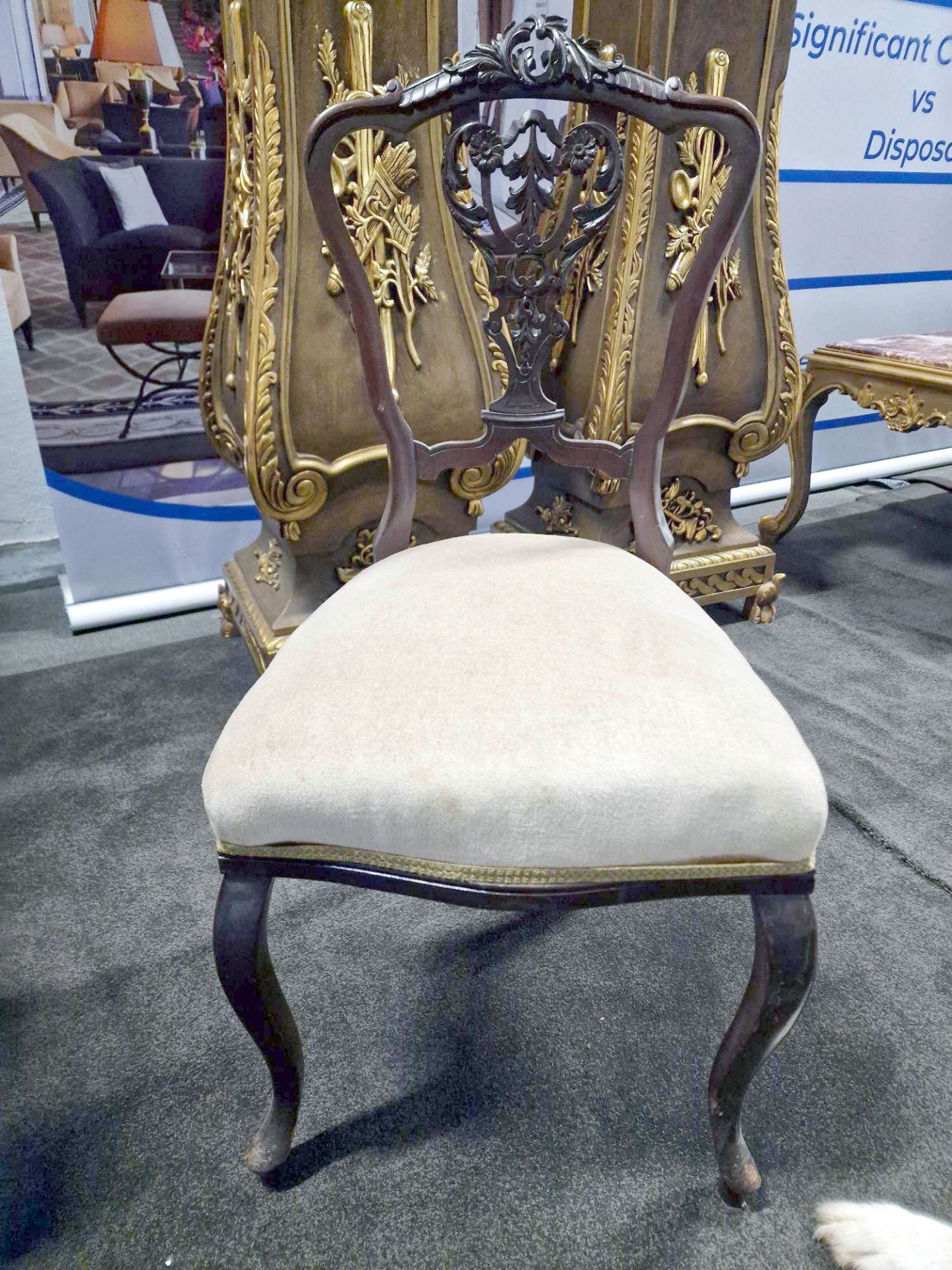 An Elegant Set of 4 Victorian Dining Chairs Elaborately Carved Top Rail And Shield Backs The Seats - Image 7 of 17