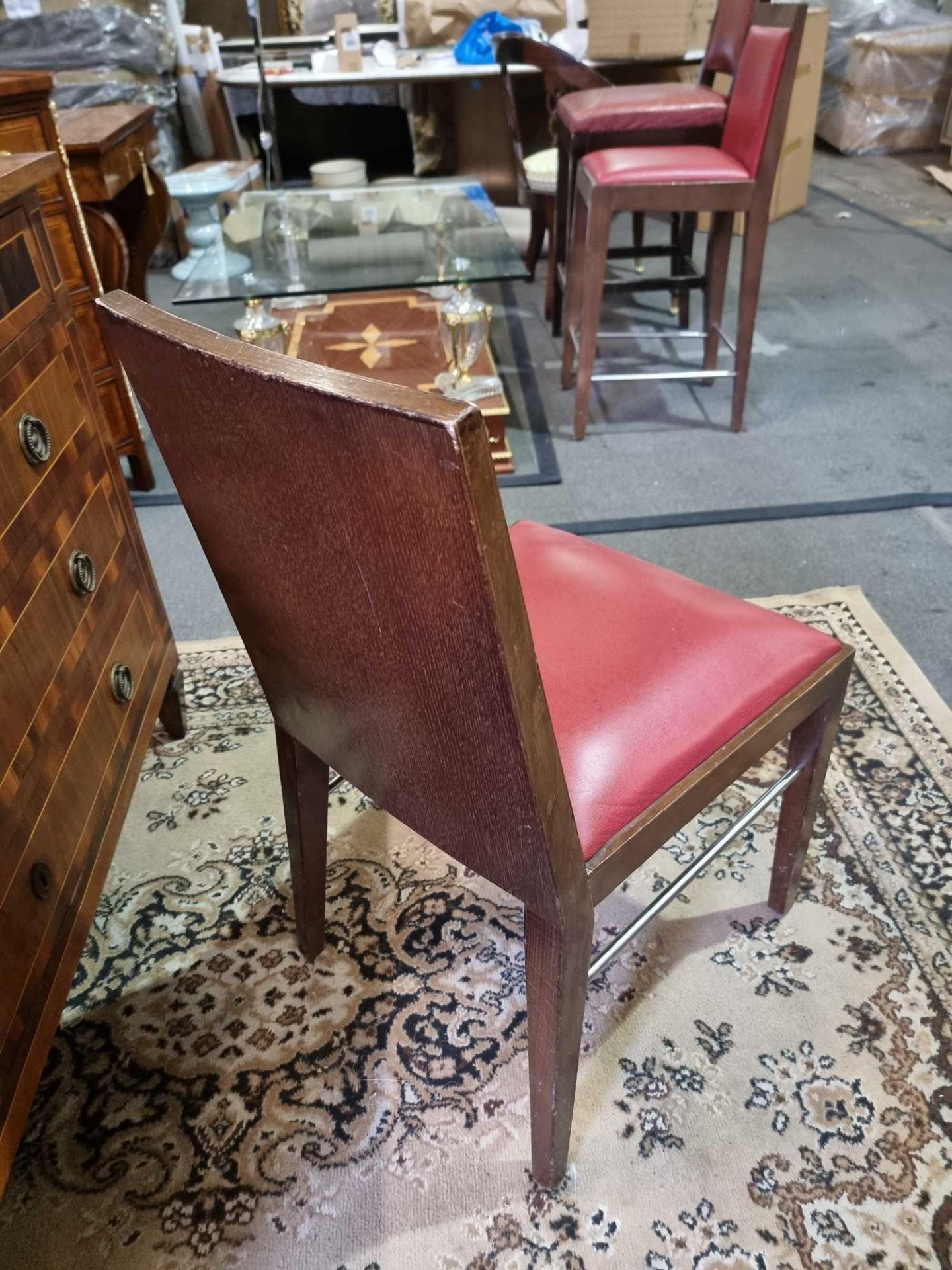 A Set Of 5 x Restaurant Leather Dining Chair Upholstered Red Leather Seat Pad on Solid Timber - Image 5 of 5