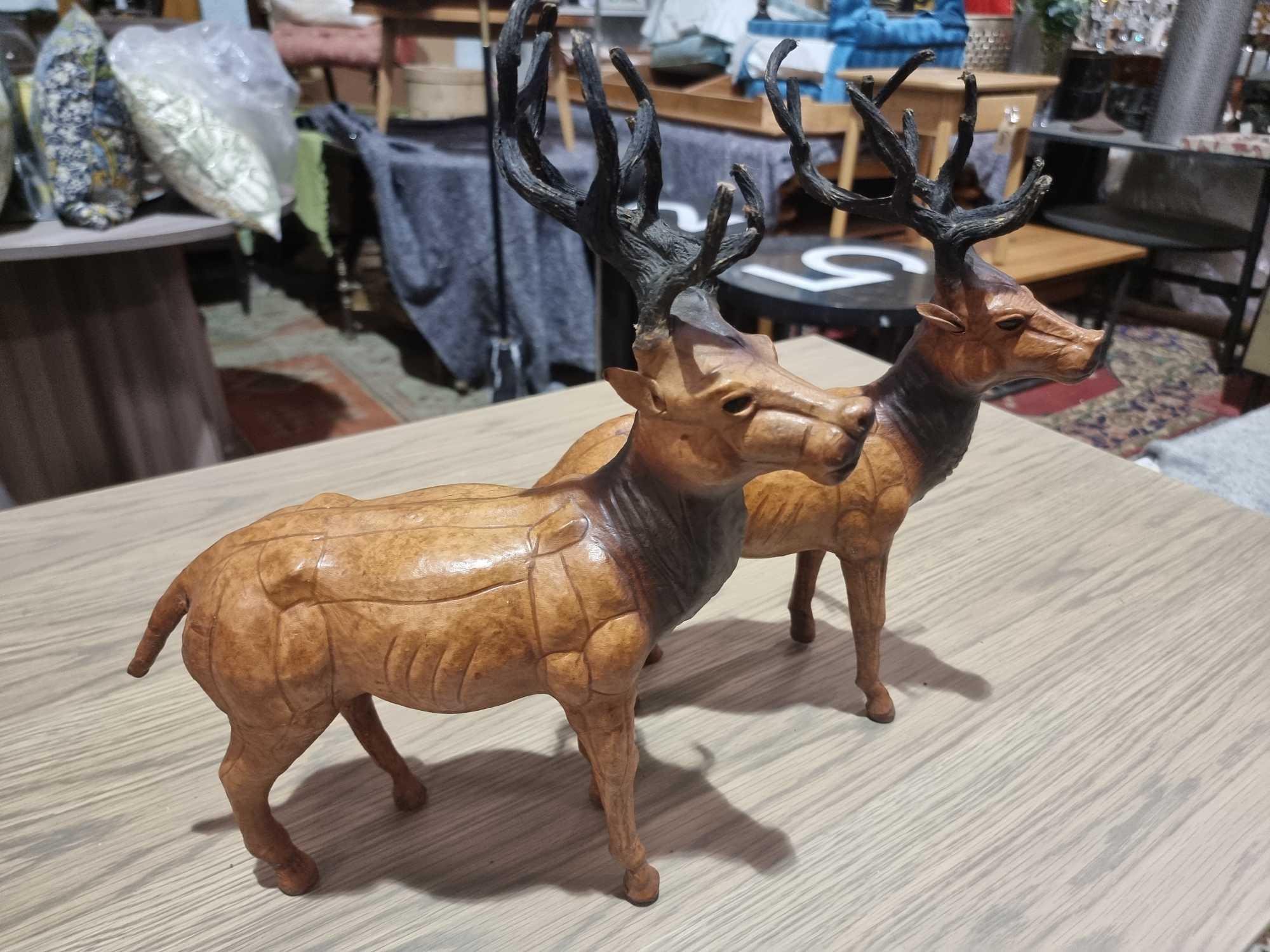 A Set of 2 x Leather Wrapped Deer with Antlers With Glass Eyes The Deer Have Glass Eyes And Is - Image 4 of 9