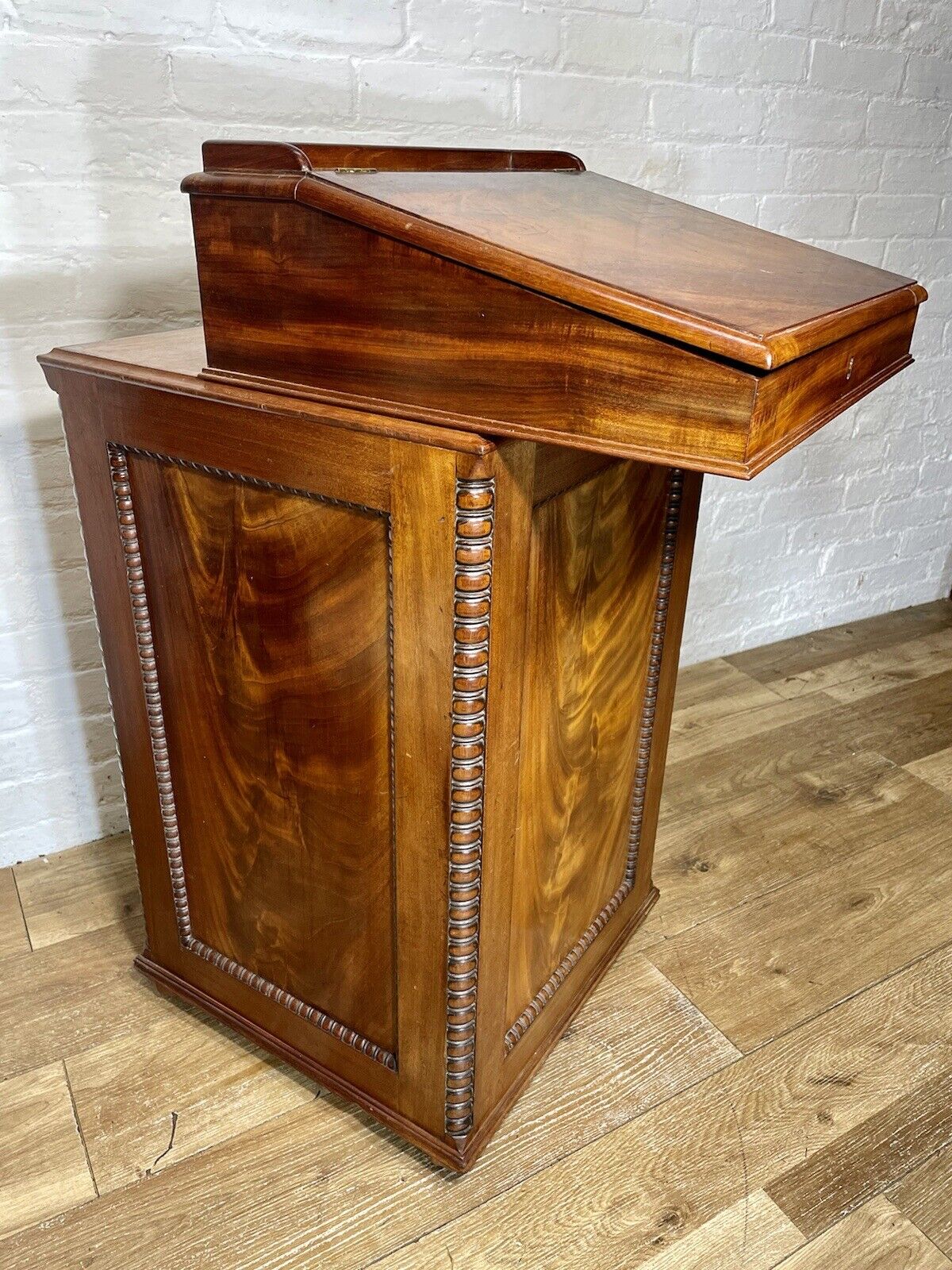 English Georgian Regency Flame Mahogany Davenport Writing Desk circa 1820 a moulded gallery above - Image 3 of 12