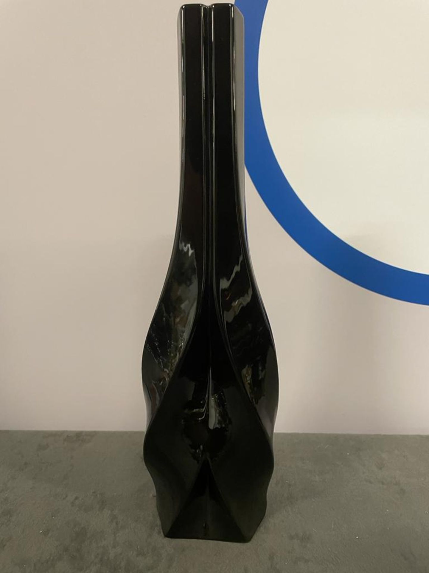 Black Glass Candle Holder 30cm High ( CP1274)