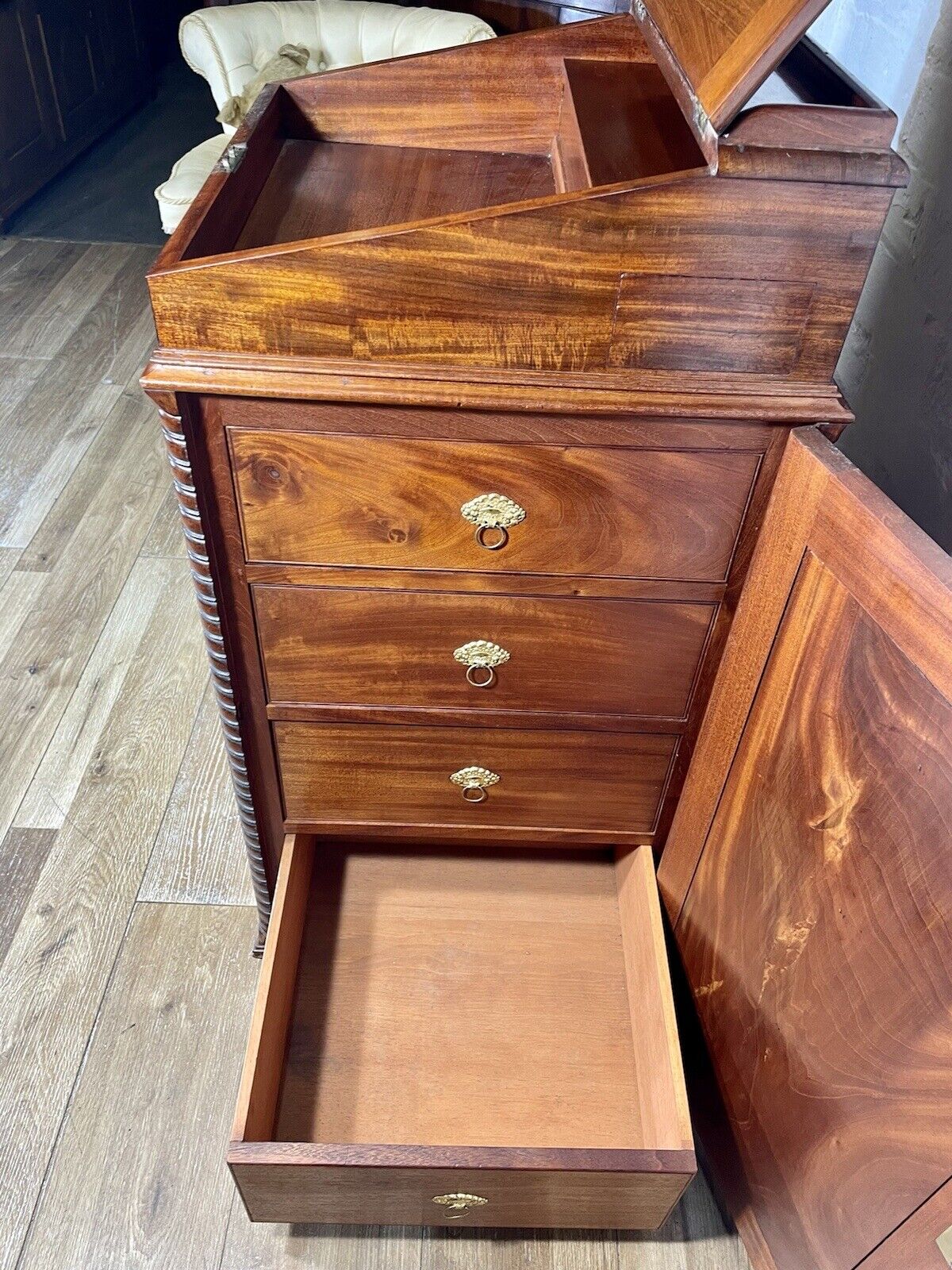 English Georgian Regency Flame Mahogany Davenport Writing Desk circa 1820 a moulded gallery above - Image 4 of 12