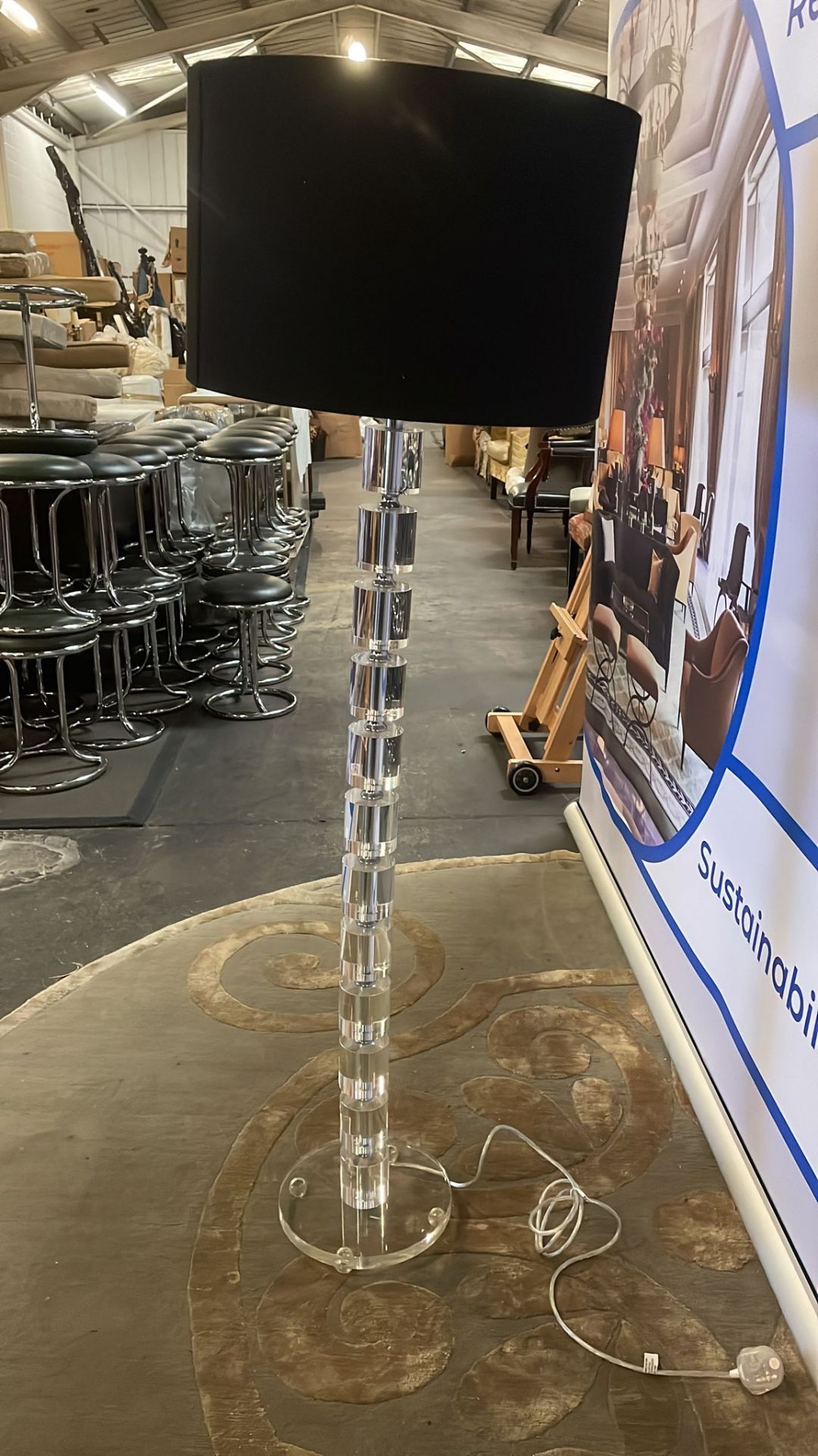 A Stacked Clear Crystal And Silver Floor Lamp With Shade (Note Slight Curve In Frame) 146cm