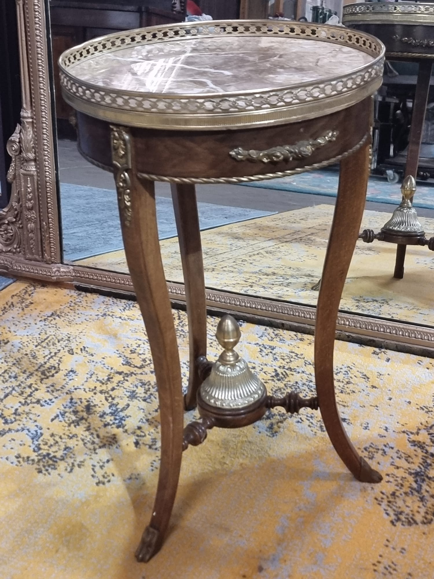 French Empire Gueridon Table Mahogany And Gilt Metal Inlay, Circular Galleried Marble top above a - Image 2 of 10