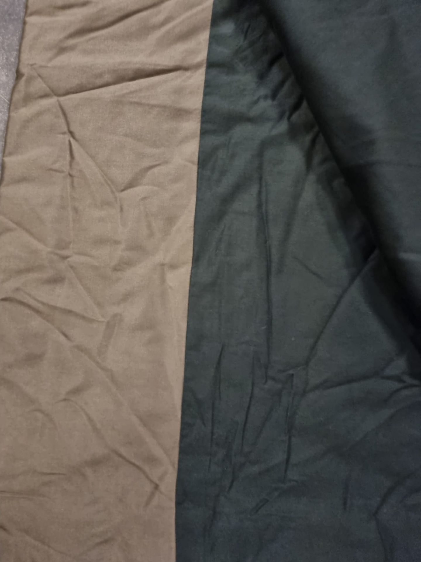 A pair of silk curtains plain olive with black lining 214 x 250cm ( width x drop) ( LOC: DORCH Hotel - Bild 3 aus 4
