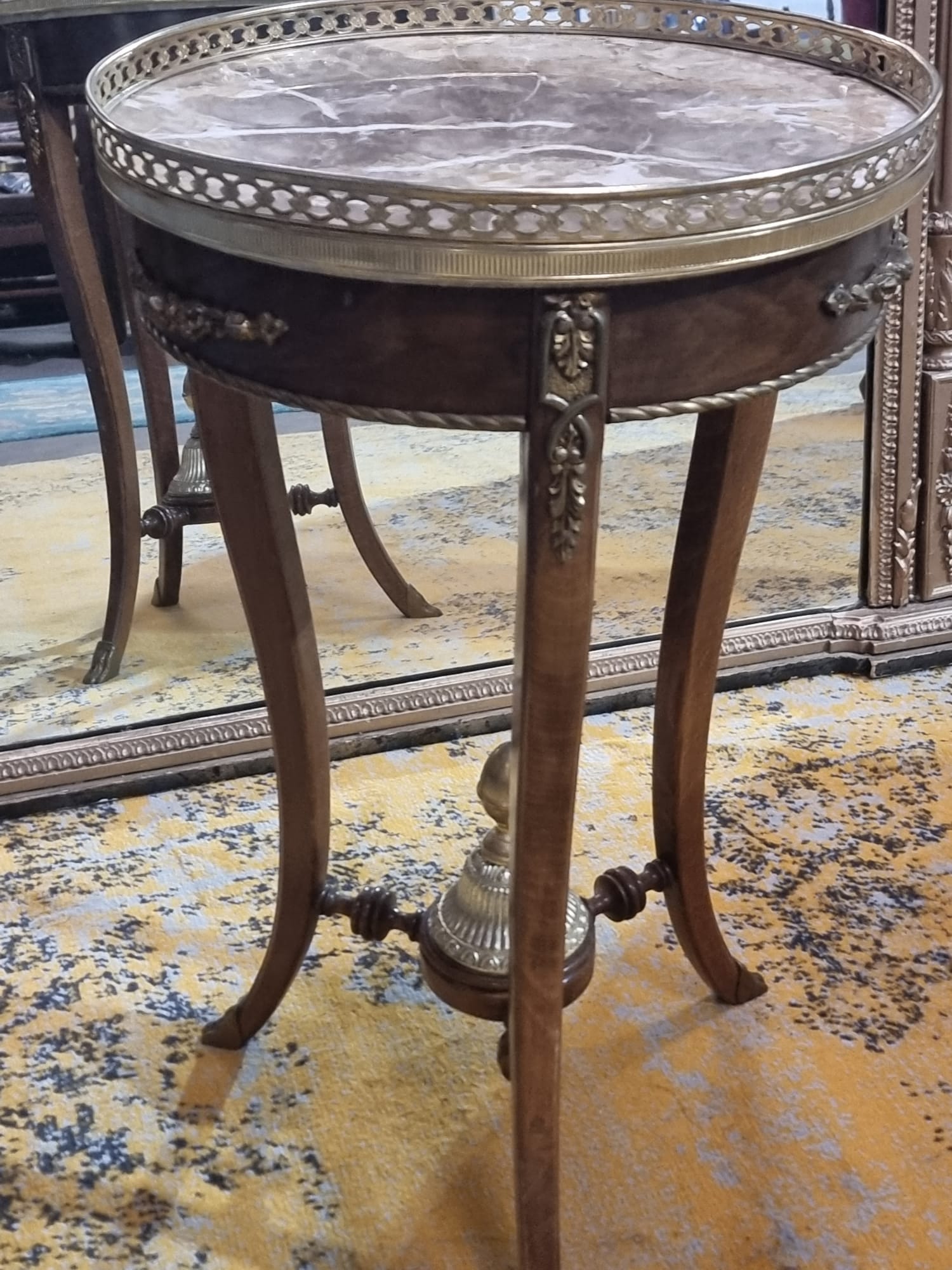 French Empire Gueridon Table Mahogany And Gilt Metal Inlay, Circular Galleried Marble top above a - Image 4 of 10