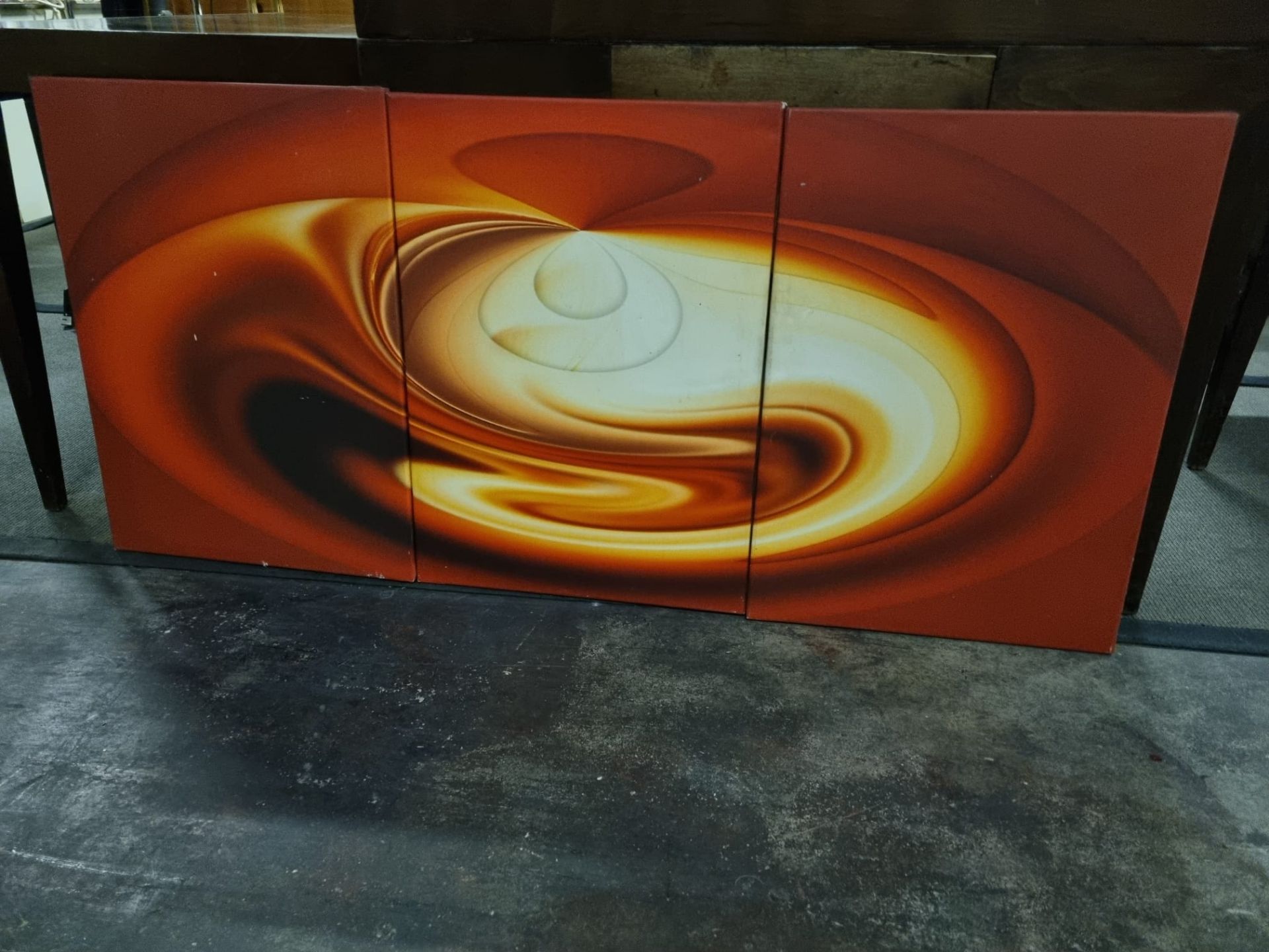 Red, Orange And White Swirl Abstract Art 3 Pieces Making One Piece 150 X 70cm
