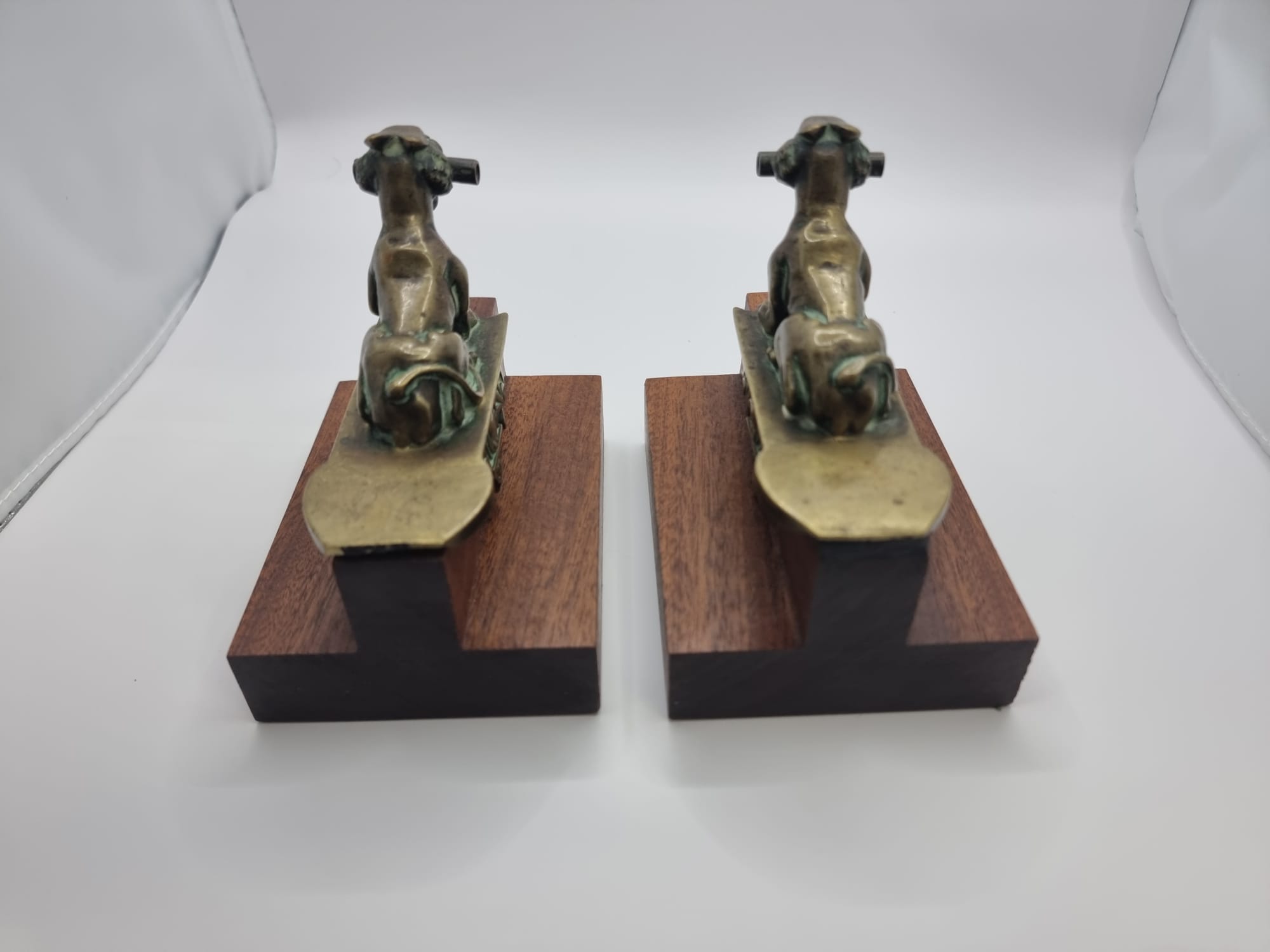 Pair Of 19th Century Decorative Bronze Lions later added to wooden plinth thus converted as Bookends - Image 8 of 10