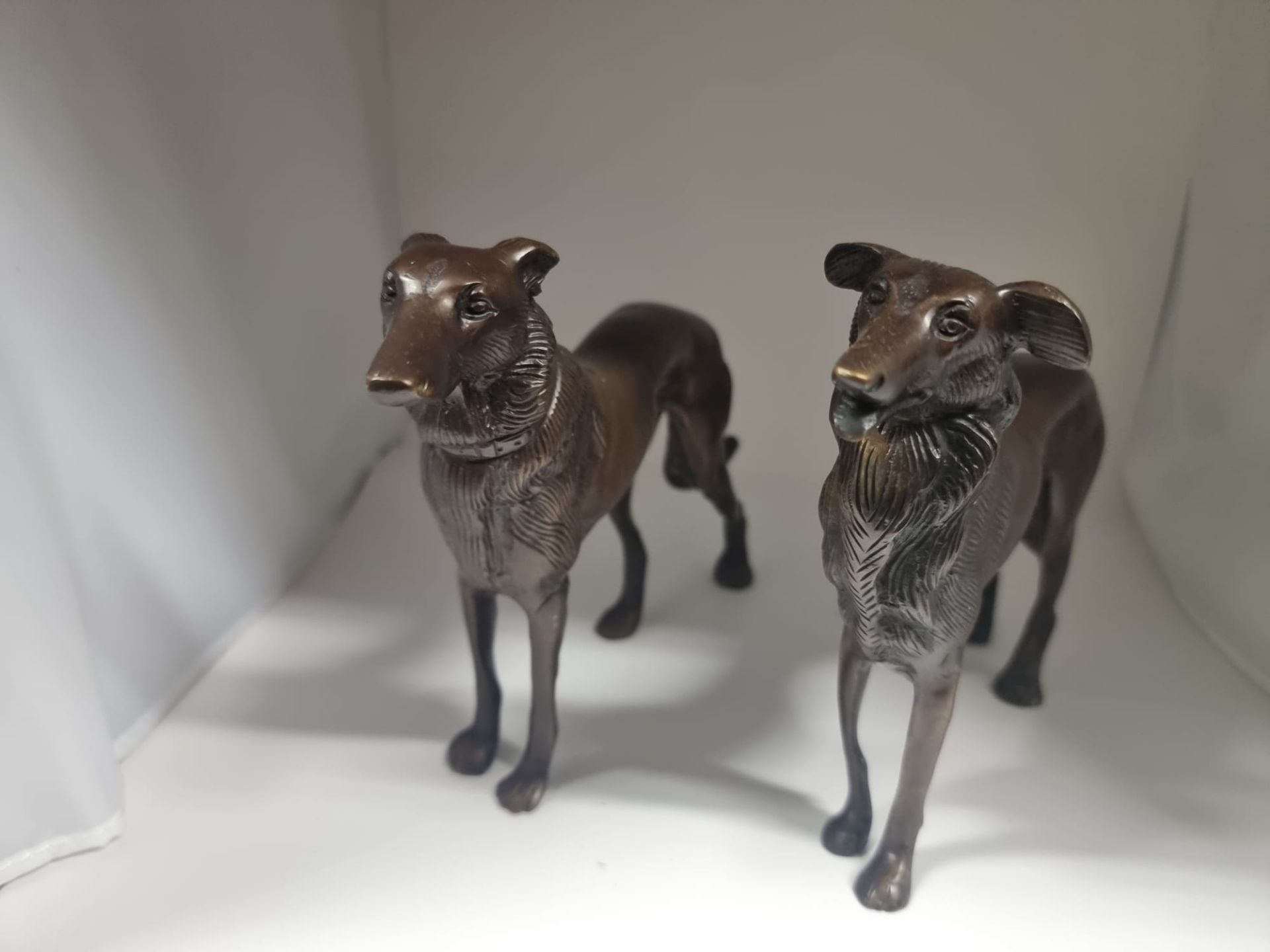 A pair of cast bronze Saluki dog sculptures 16cm tall each Longest is 28cm and shortest is 24cm - Bild 5 aus 8