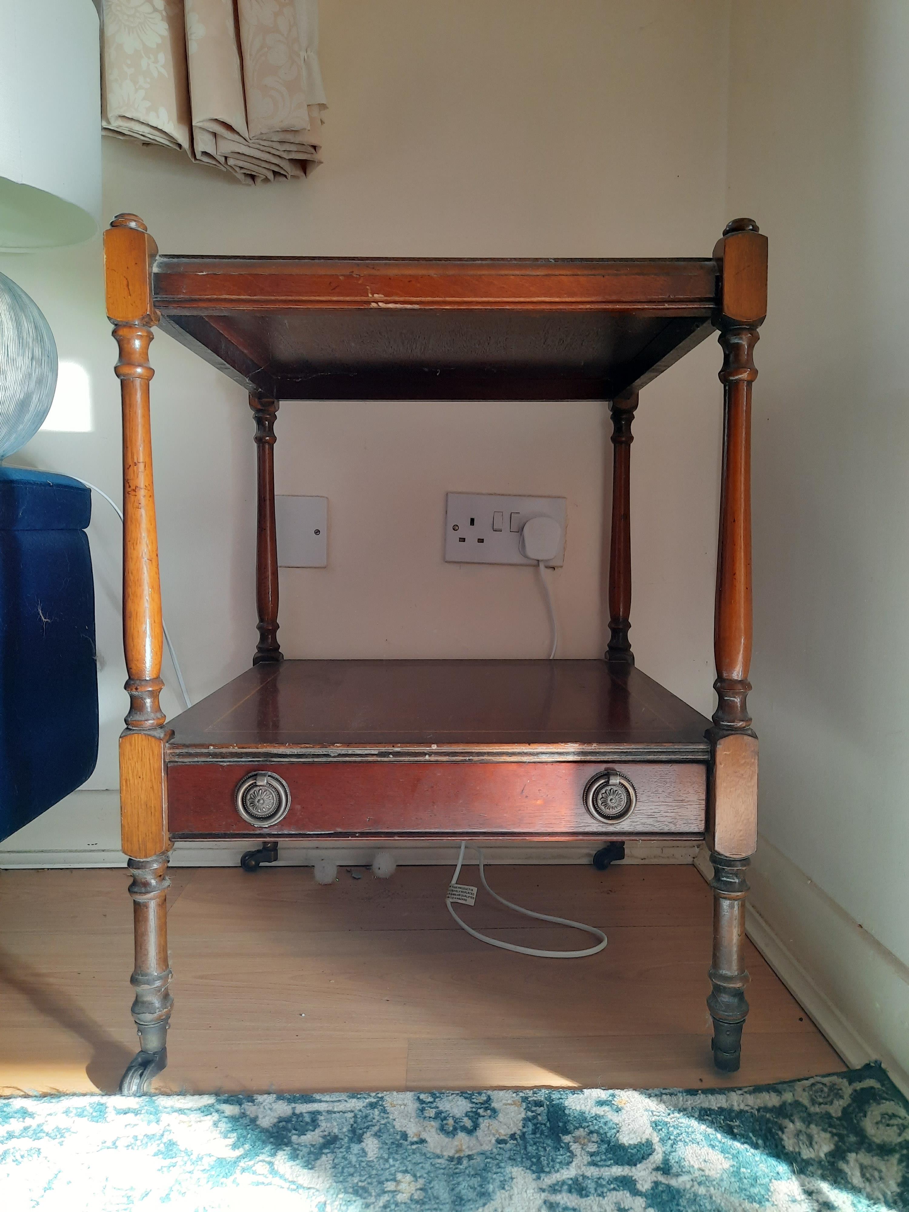 A Pair Of Regency Style Bedside Lamp Table With Brass Handles, Extension Slide Top And Lower