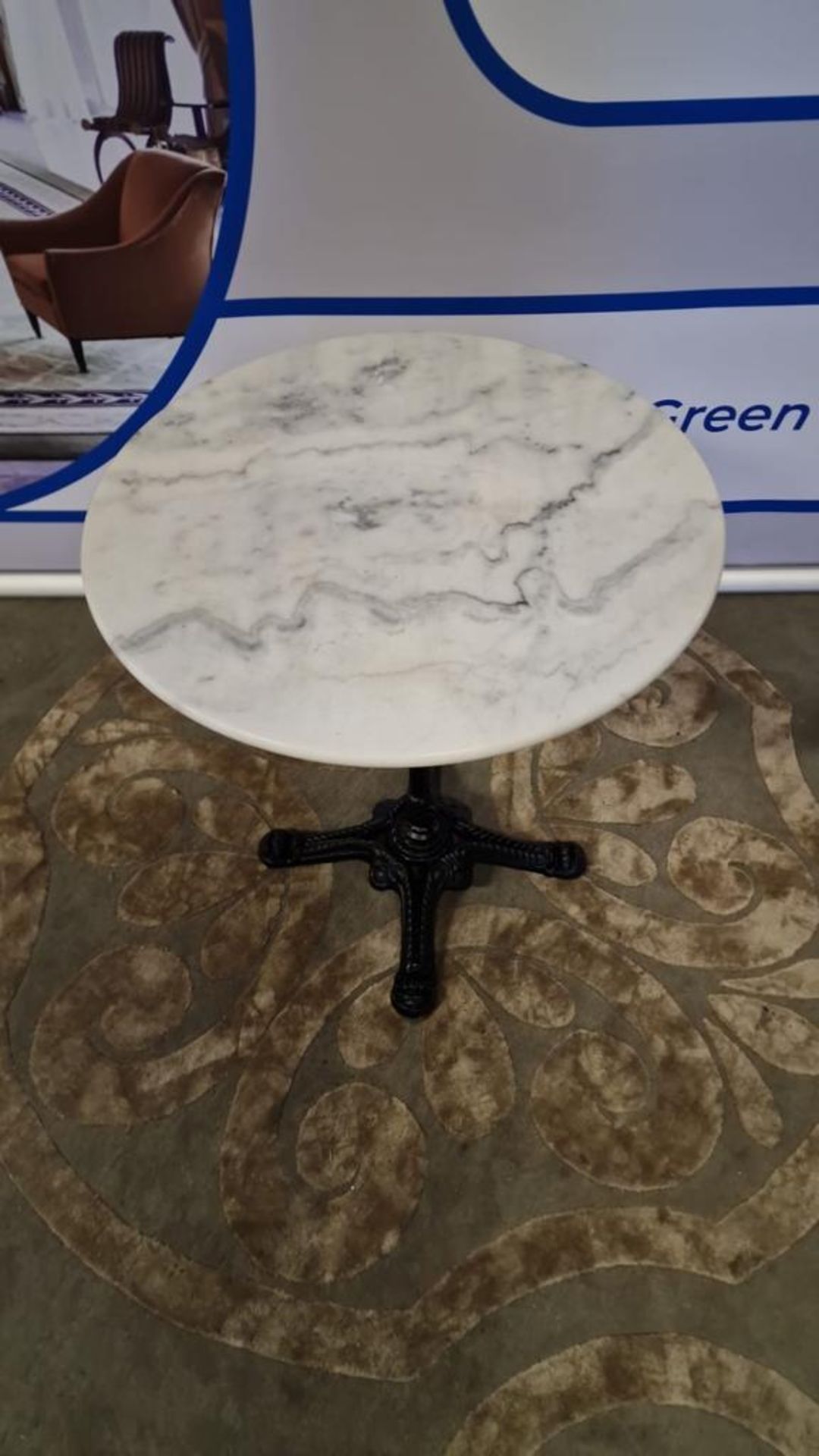 French Cast Iron Pedestal Round Bistro Or Cafe Table Carrara Marble Top Mounted On A Finely Detailed - Image 3 of 3