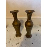 A Pair Of Baluster Form Brass Etched Vases Most Likely Originated In India Mid 20th Century 30cm
