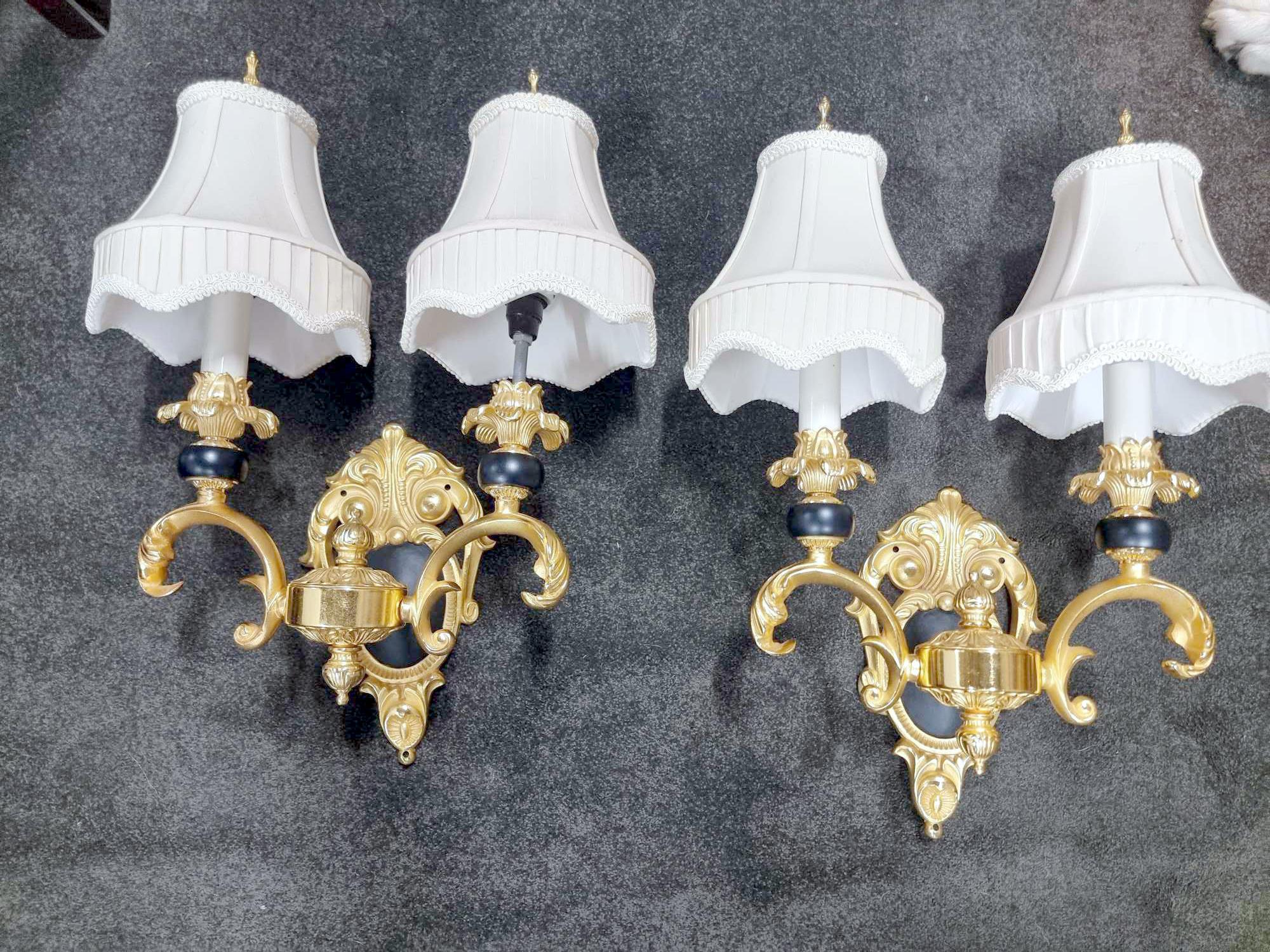 A Very Elegant Pair Of French Louis XVI Style Cobalt Blue And Ormolu Electrified Wall Lamps The