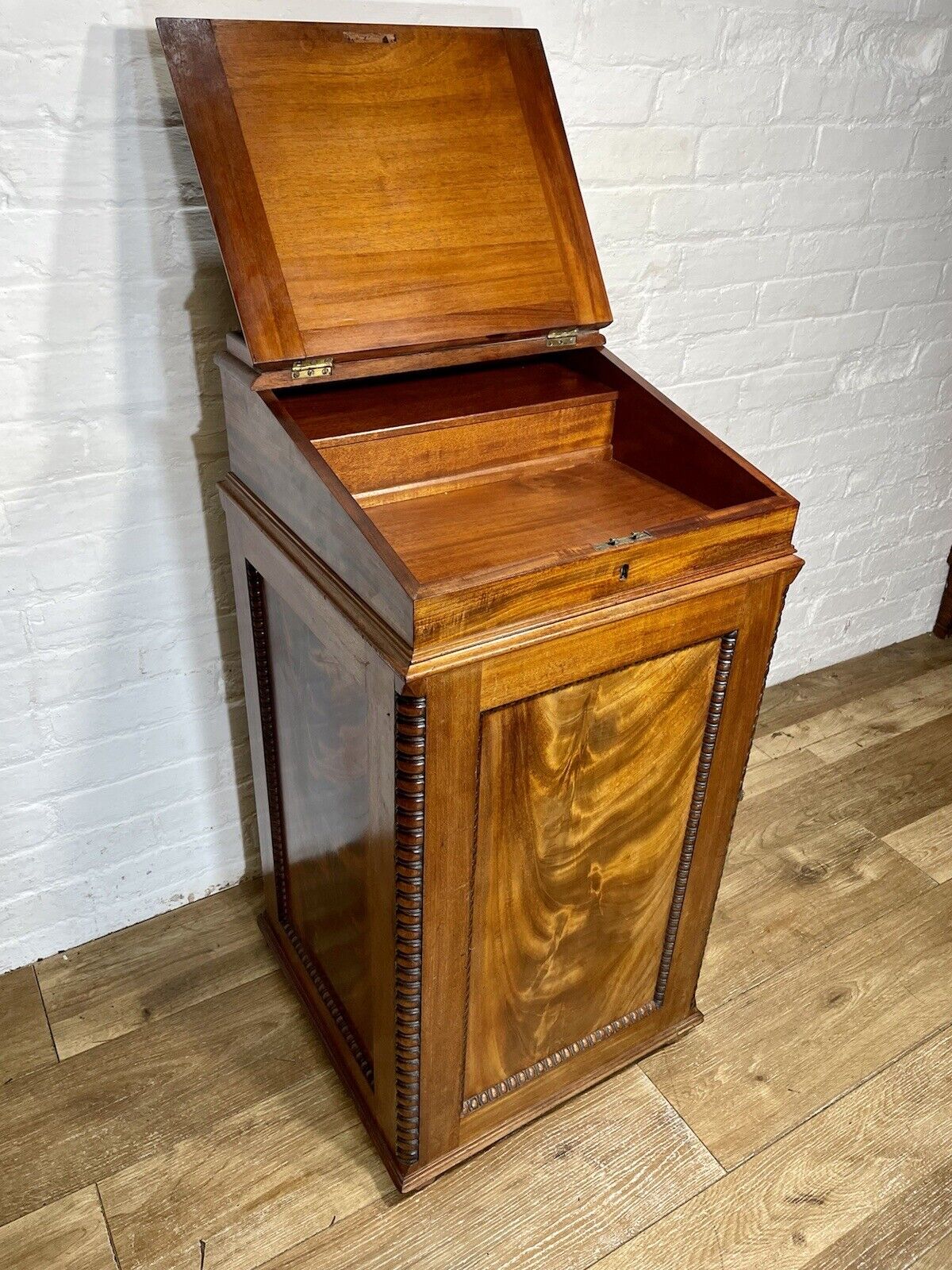 English Georgian Regency Flame Mahogany Davenport Writing Desk circa 1820 a moulded gallery above - Image 10 of 12