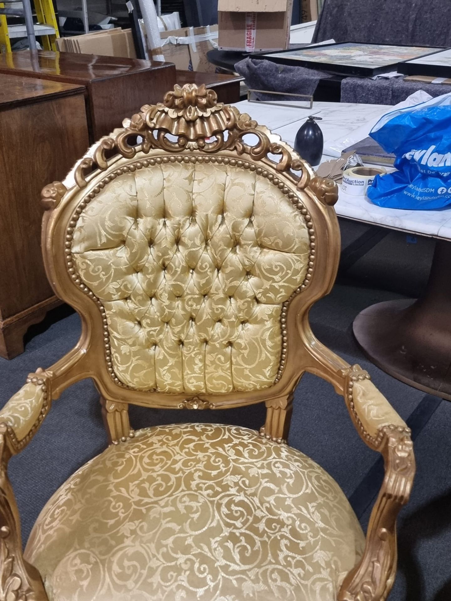 A Pair Of French Style Gilt Wood Framed Open Armchairs, Each With Moulded Show Wood Frame, The - Image 6 of 11