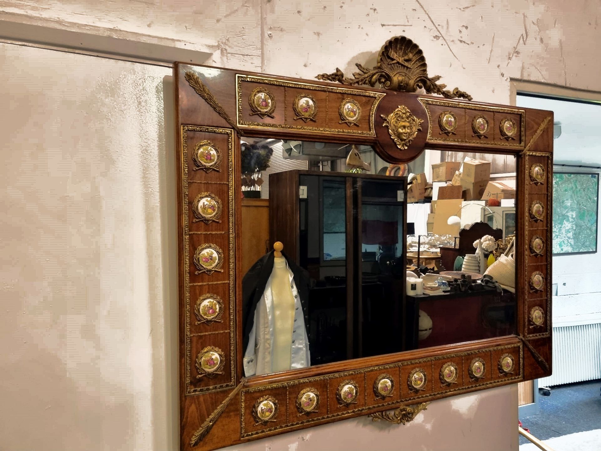 French Empire Style Mahogany Overmantel Mirror The Rectangular Plate Surmounted By A Ornate - Image 3 of 12