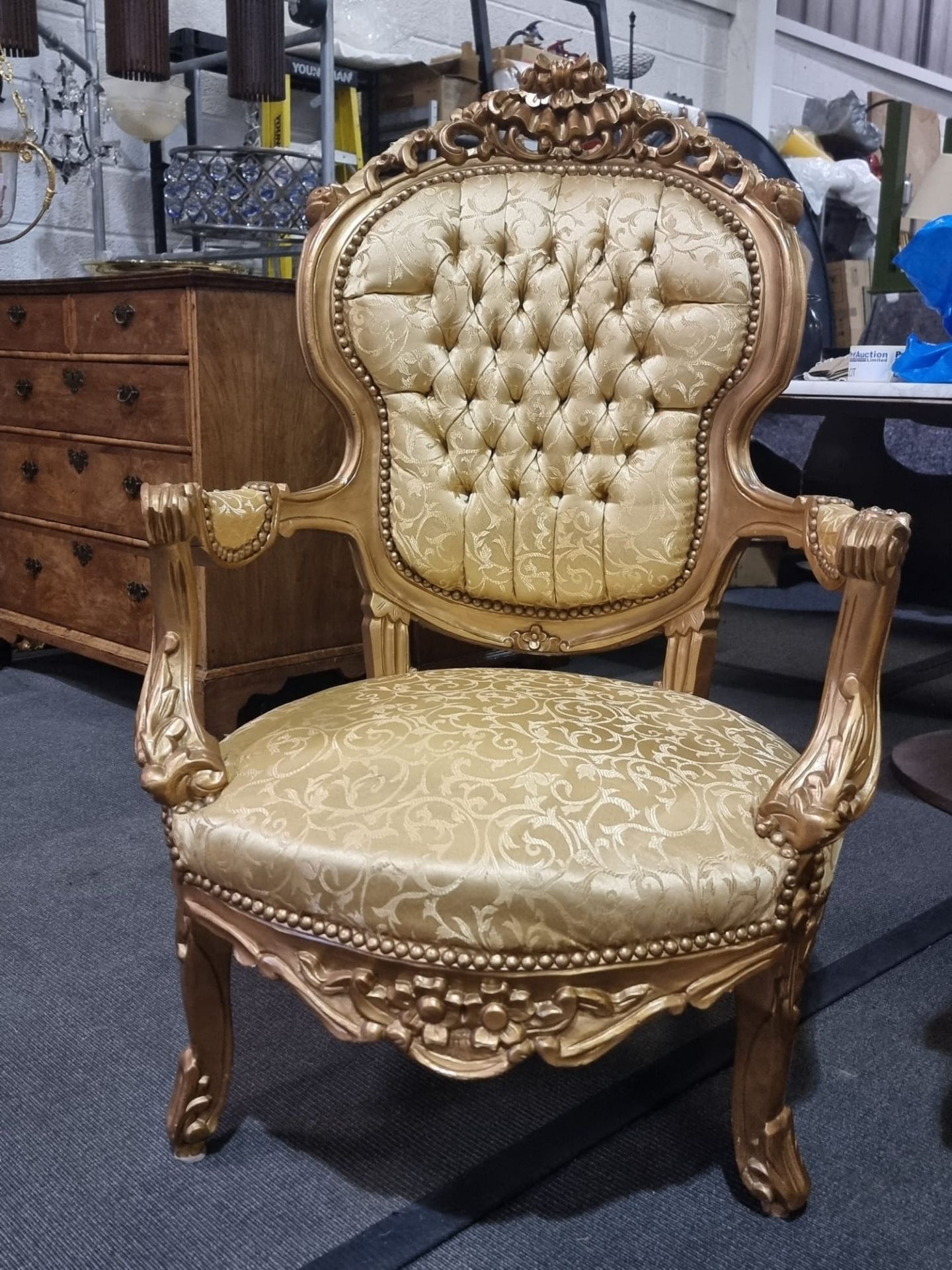 A Pair Of French Style Gilt Wood Framed Open Armchairs, Each With Moulded Show Wood Frame, The - Image 10 of 11