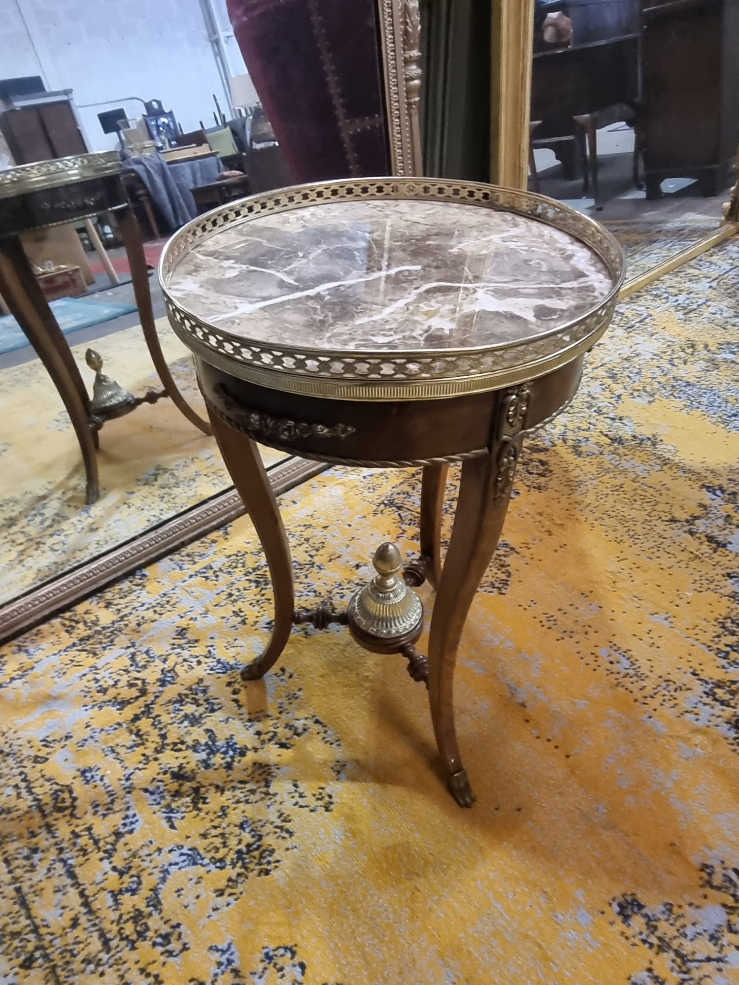 French Empire Gueridon Table Mahogany And Gilt Metal Inlay, Circular Galleried Marble top above a - Image 6 of 10