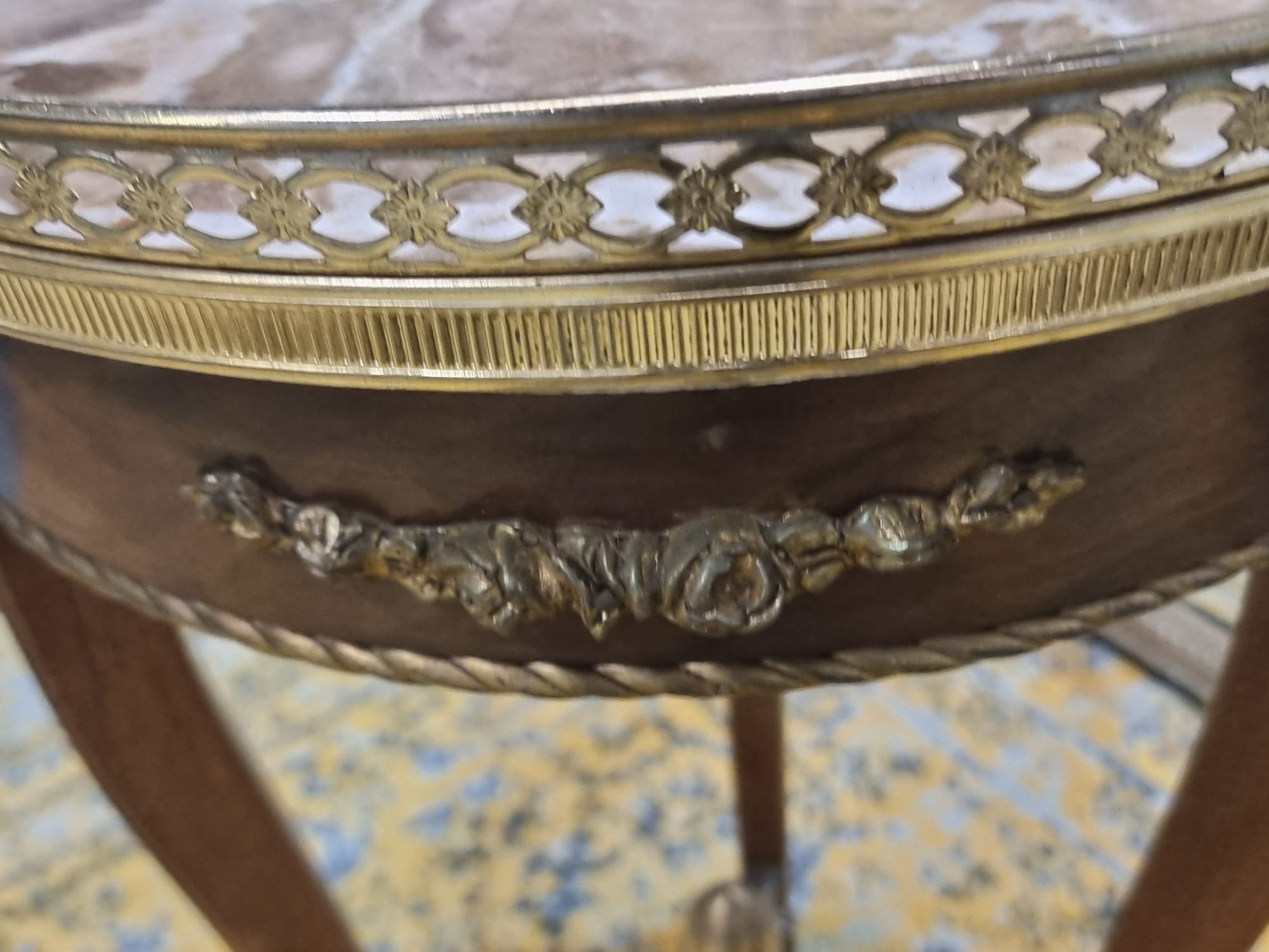 French Empire Gueridon Table Mahogany And Gilt Metal Inlay, Circular Galleried Marble top above a - Image 7 of 10