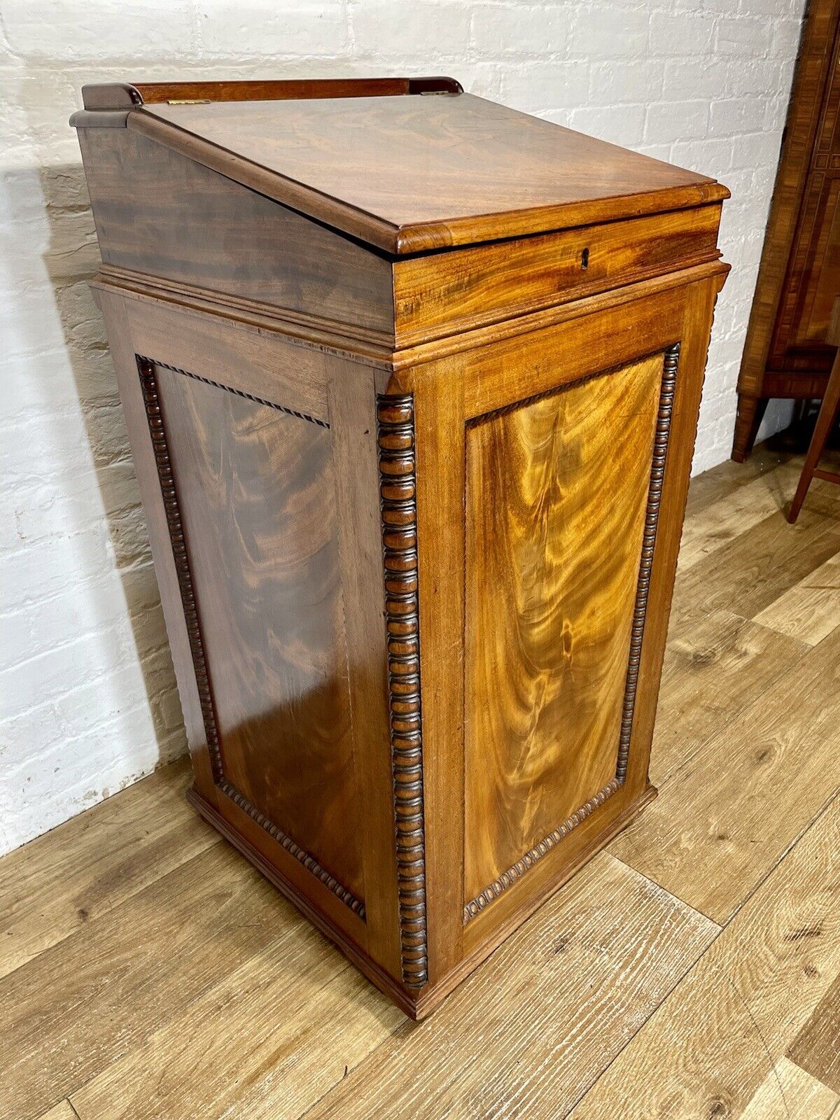 English Georgian Regency Flame Mahogany Davenport Writing Desk circa 1820 a moulded gallery above - Image 12 of 12