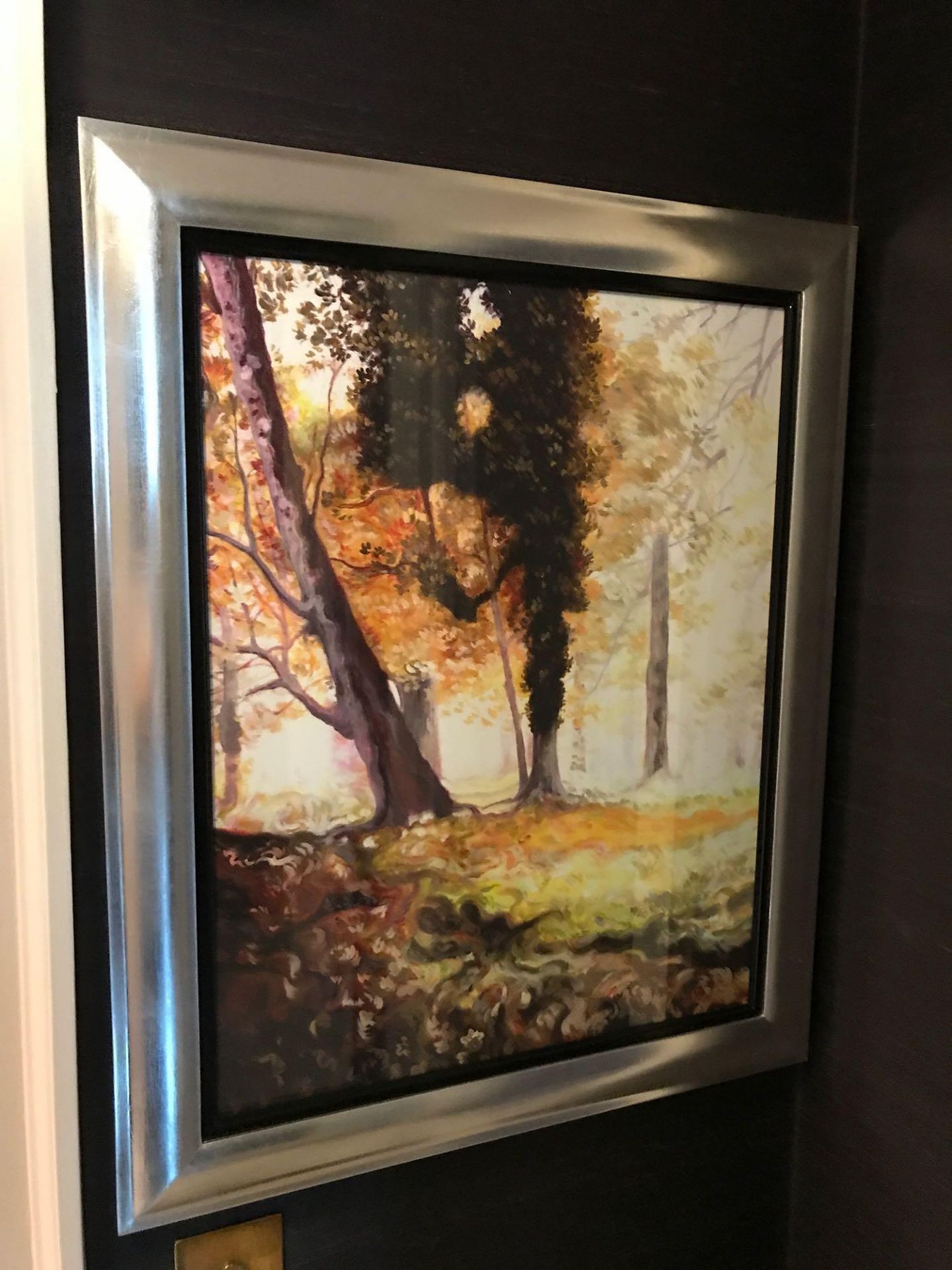 Framed Lithograph Silver Frame Depicting Trees 85 x 65cm