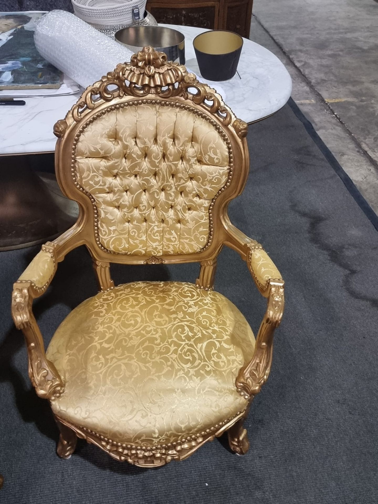 A Pair Of French Style Gilt Wood Framed Open Armchairs, Each With Moulded Show Wood Frame, The - Image 4 of 11