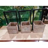 A Set of 3 x New Hanging Box Planter Natural H415 x 220mm Wood