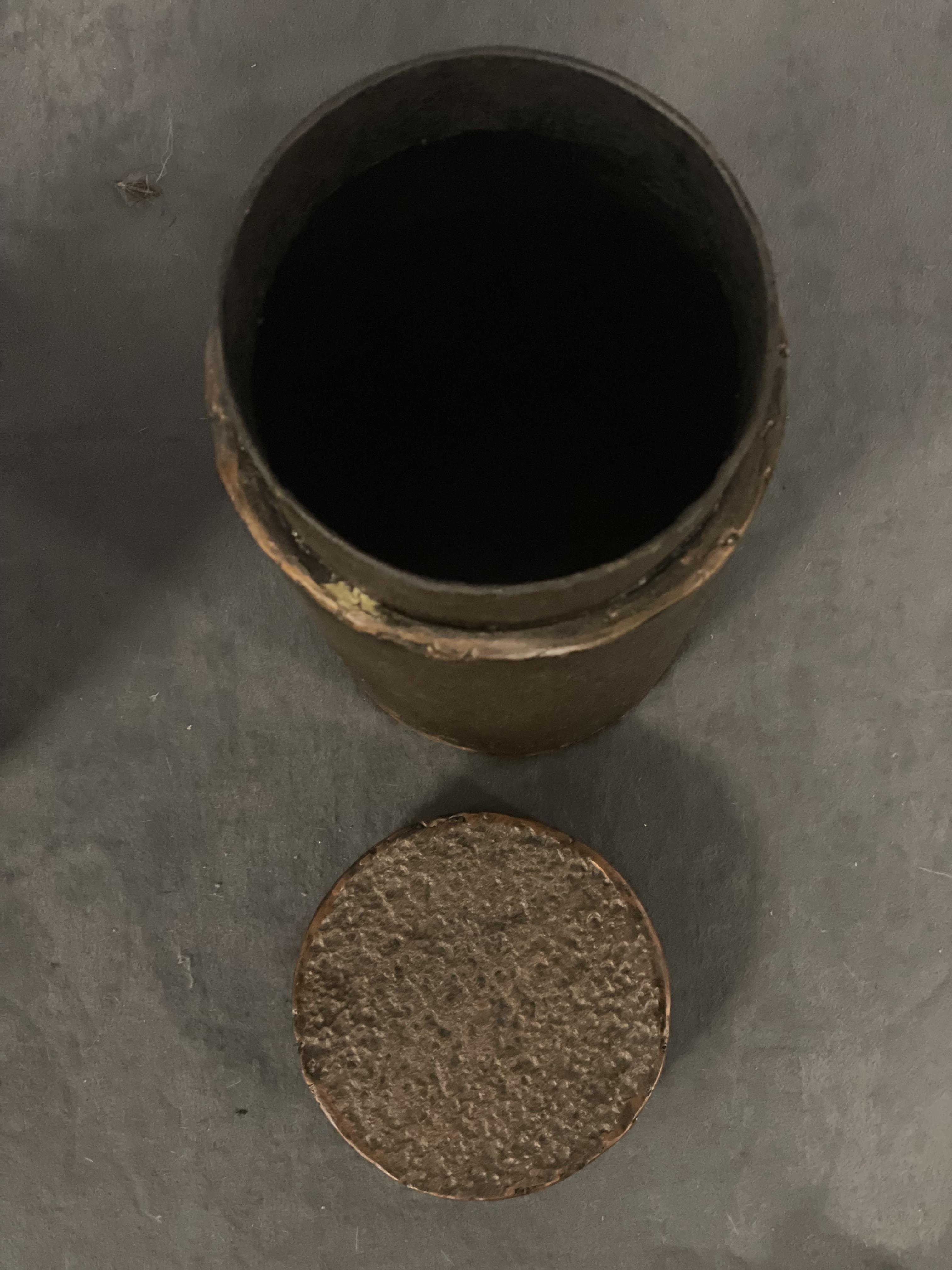Bronze Cylindrical Metal Hammer Pot 35cm A Unique Piece, Constructed From Metal With An Eroded - Image 2 of 2