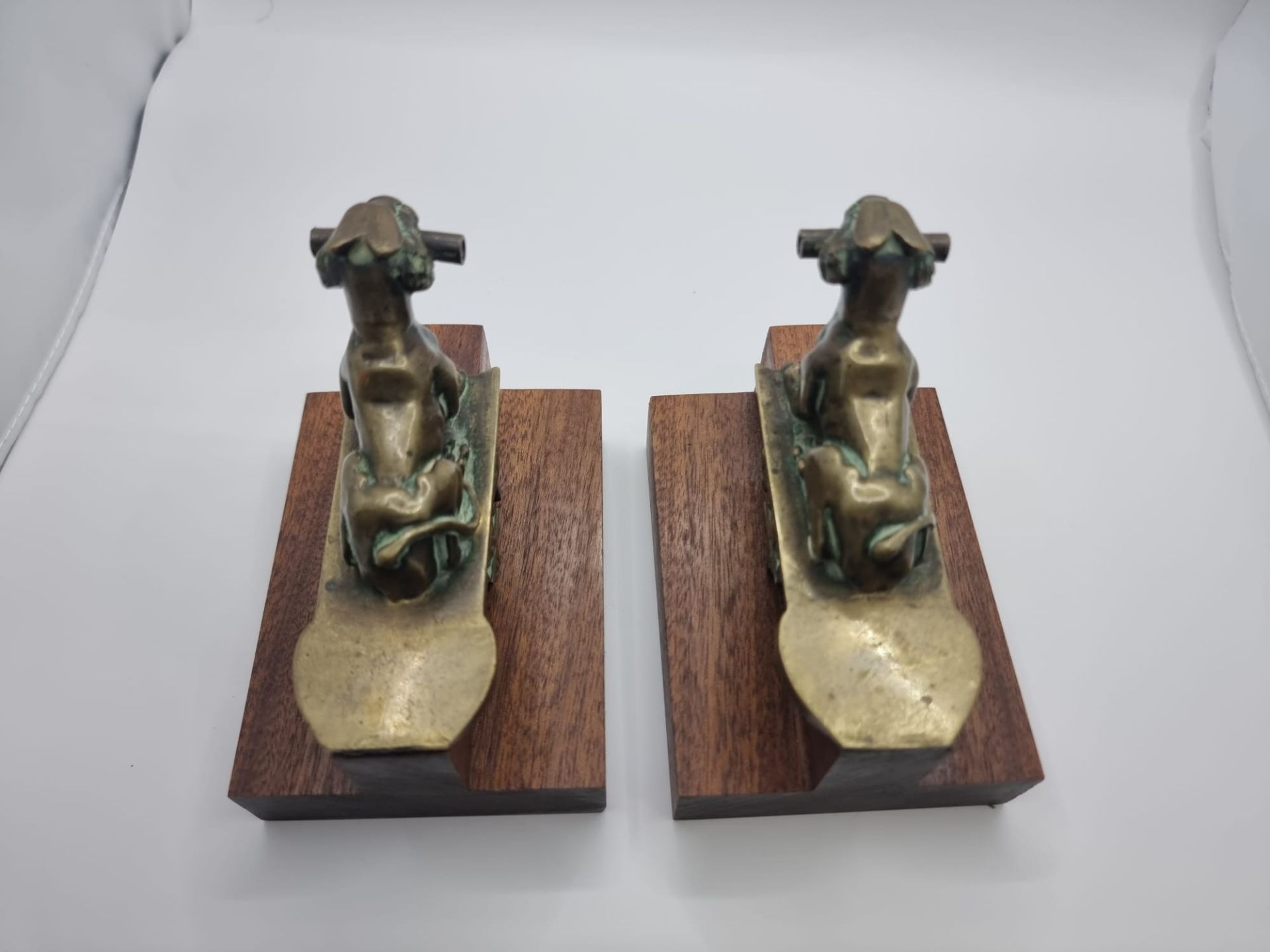 Pair Of 19th Century Decorative Bronze Lions later added to wooden plinth thus converted as Bookends - Image 9 of 10