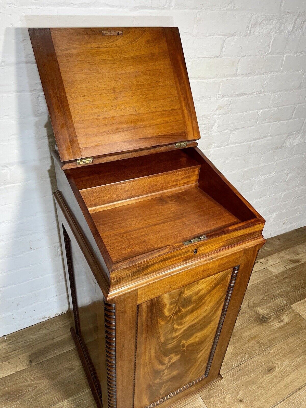 English Georgian Regency Flame Mahogany Davenport Writing Desk circa 1820 a moulded gallery above - Image 7 of 12