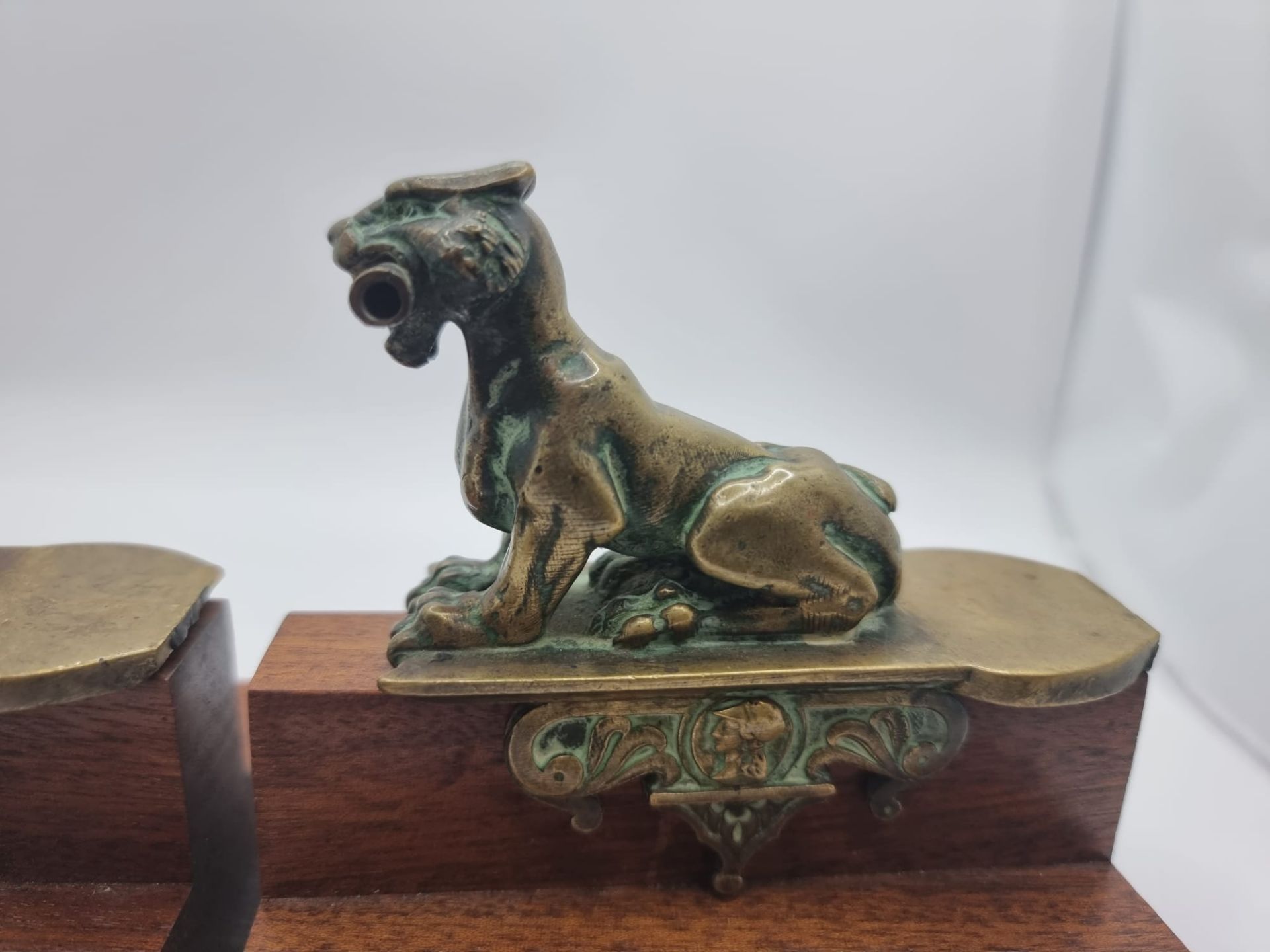 Pair Of 19th Century Decorative Bronze Lions later added to wooden plinth thus converted as Bookends - Image 5 of 10