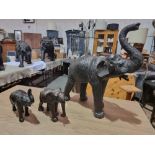 A Parade Of 3 x Black Leather Elephants A Set Of 3 X Stunning Quality 20th Century Hand Made Leather