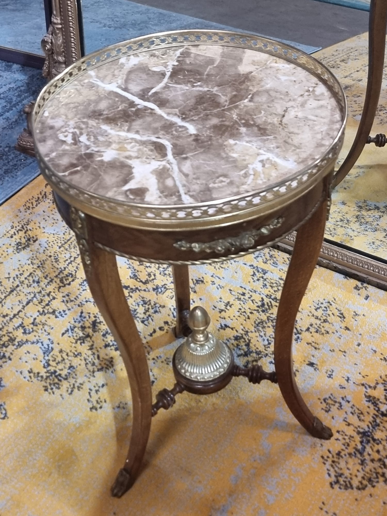 French Empire Gueridon Table Mahogany And Gilt Metal Inlay, Circular Galleried Marble top above a - Image 3 of 10