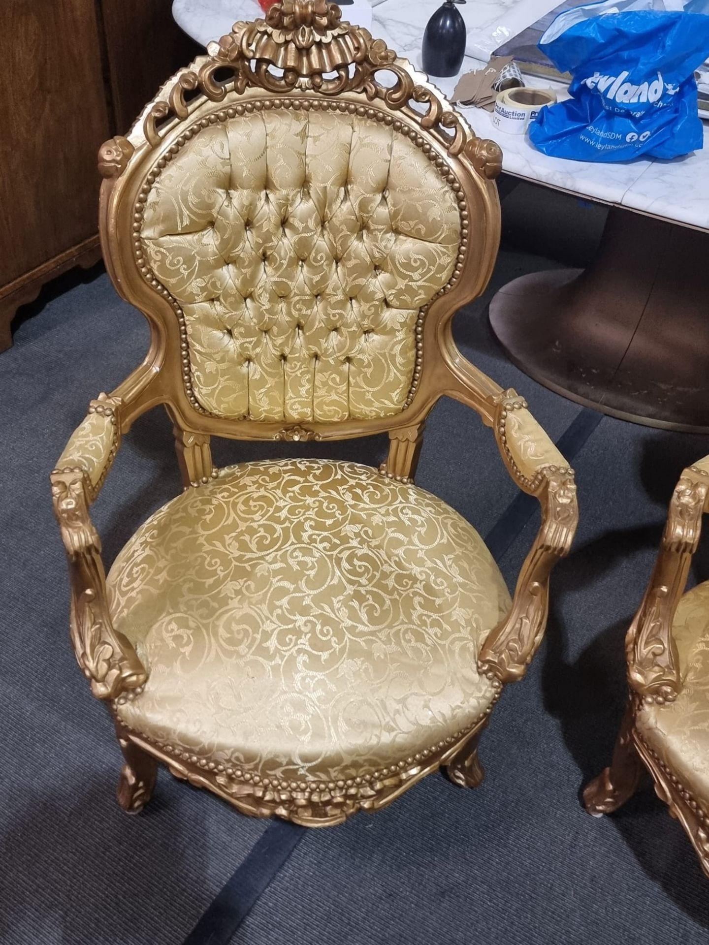 A Pair Of French Style Gilt Wood Framed Open Armchairs, Each With Moulded Show Wood Frame, The - Image 5 of 11