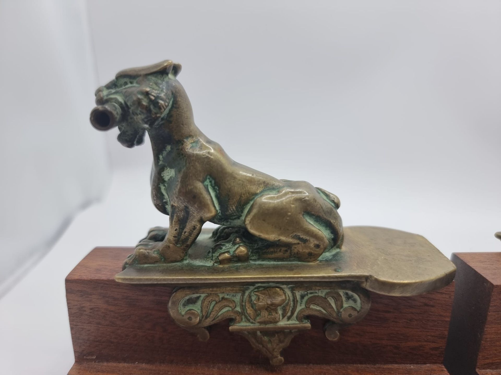 Pair Of 19th Century Decorative Bronze Lions later added to wooden plinth thus converted as Bookends - Image 4 of 10