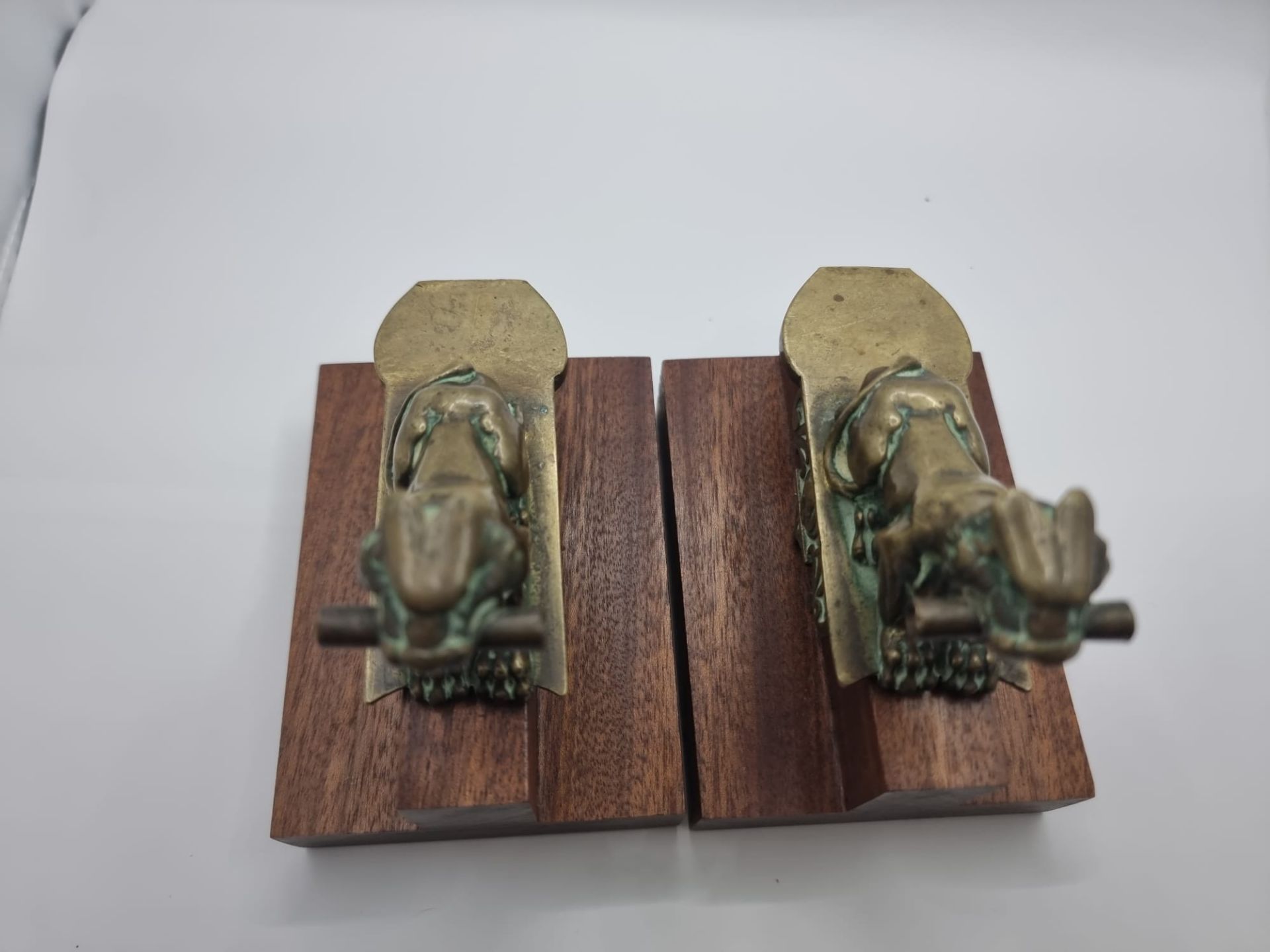 Pair Of 19th Century Decorative Bronze Lions later added to wooden plinth thus converted as Bookends - Image 7 of 10