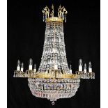 An Branch Iridescent Swarovski Crystal Chandelier, Of Tent And Bag Shape. Having Gilt Metal In