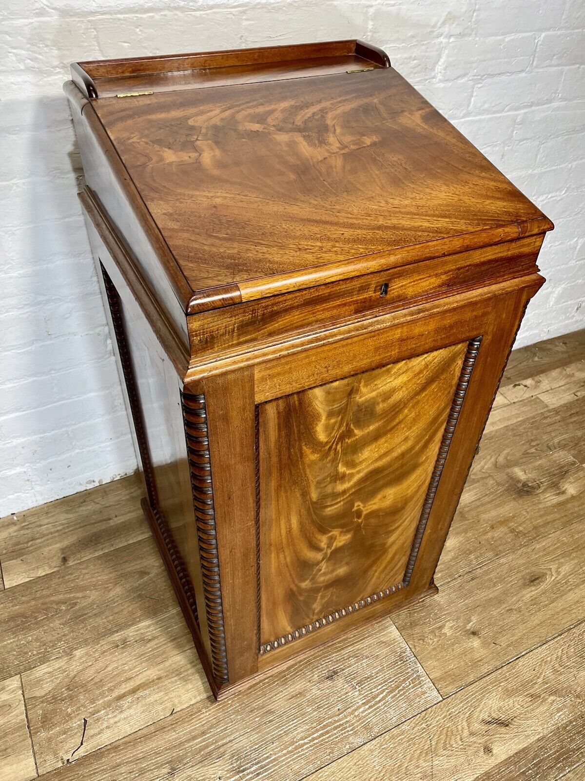 English Georgian Regency Flame Mahogany Davenport Writing Desk circa 1820 a moulded gallery above - Image 11 of 12