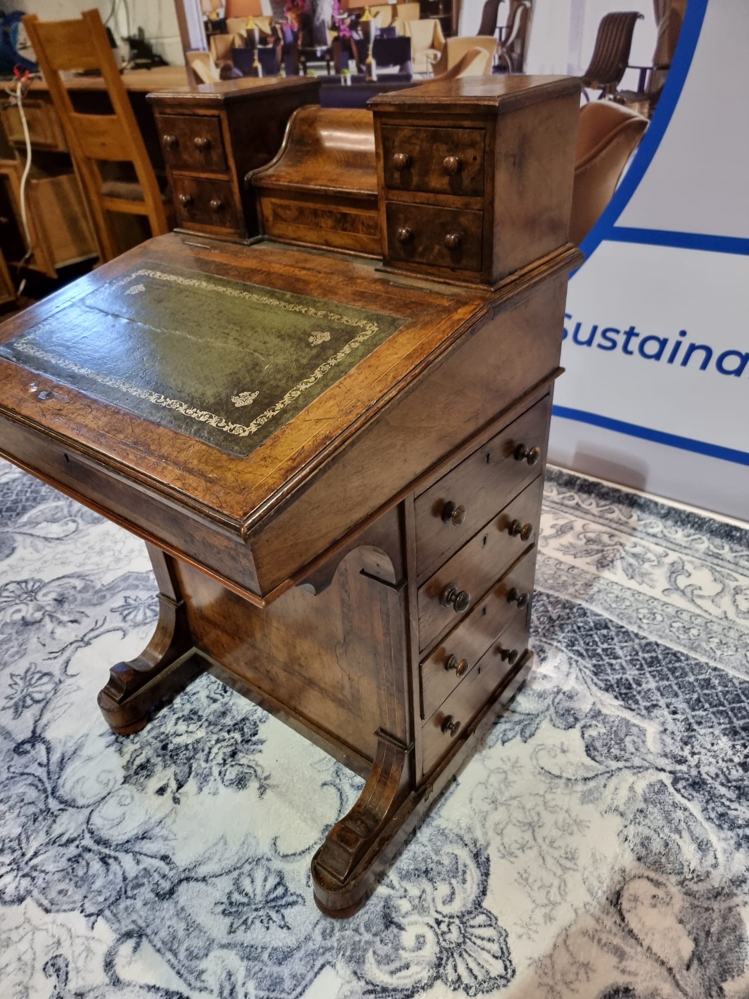 Inlaid Walnut Davenport 19th century The leather-lined hinged writing slope with a rear - Image 15 of 23