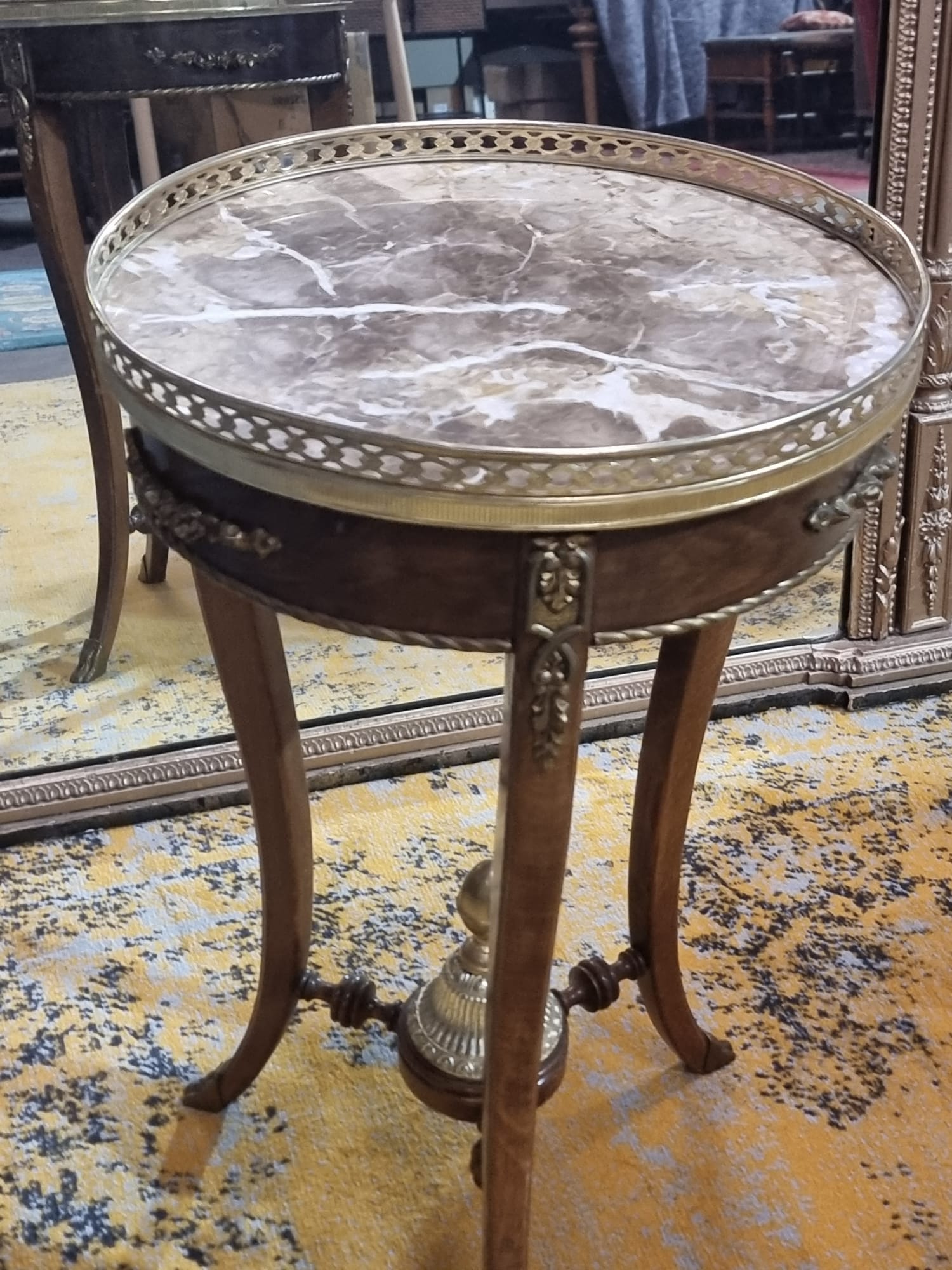 French Empire Gueridon Table Mahogany And Gilt Metal Inlay, Circular Galleried Marble top above a - Image 5 of 10