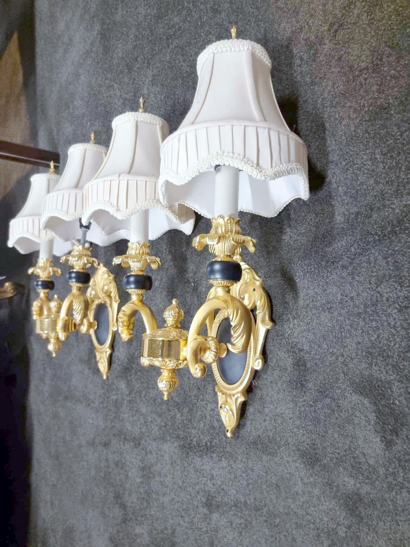 A Very Elegant Pair Of French Louis XVI Style Cobalt Blue And Ormolu Electrified Wall Lamps The - Image 5 of 18