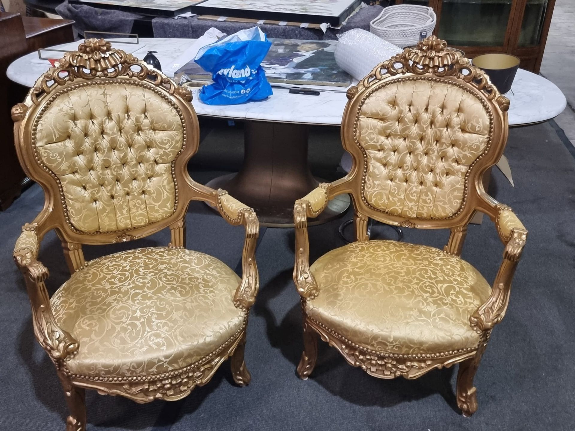 A Pair Of French Style Gilt Wood Framed Open Armchairs, Each With Moulded Show Wood Frame, The - Image 2 of 11